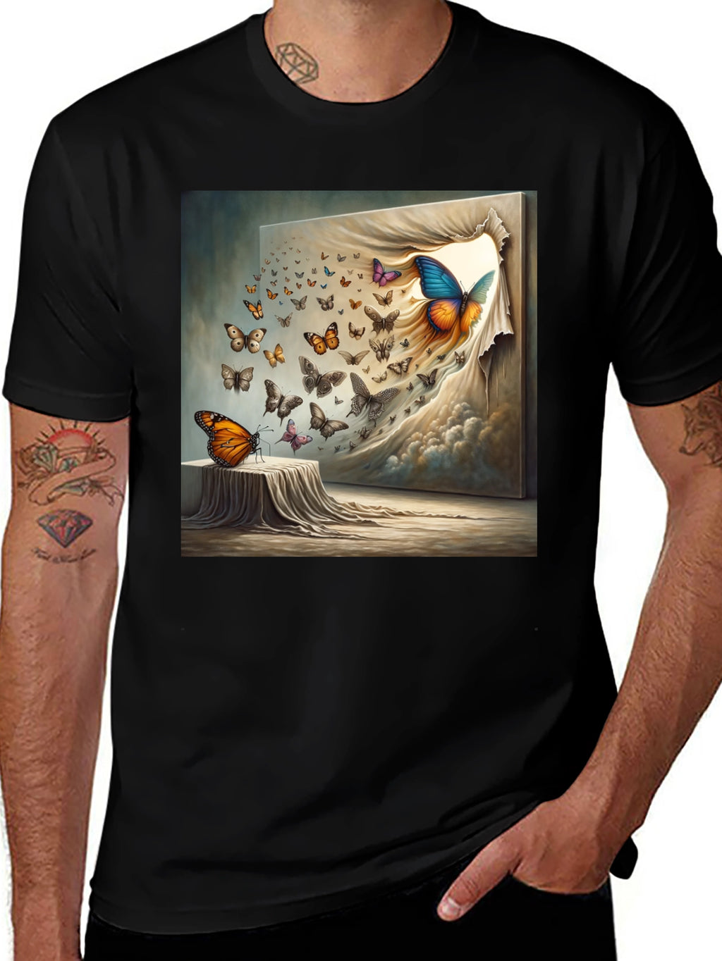 Butterfly Art Print Black T-Shirt