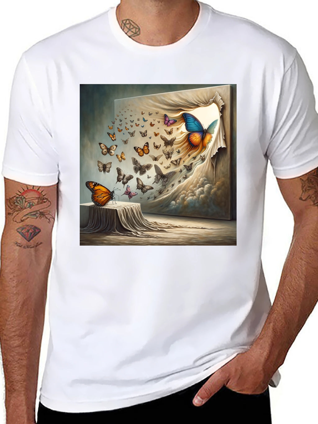 Butterfly Art Print Black T-Shirt