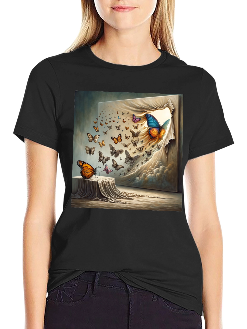 Butterfly Art Print Black T-Shirt