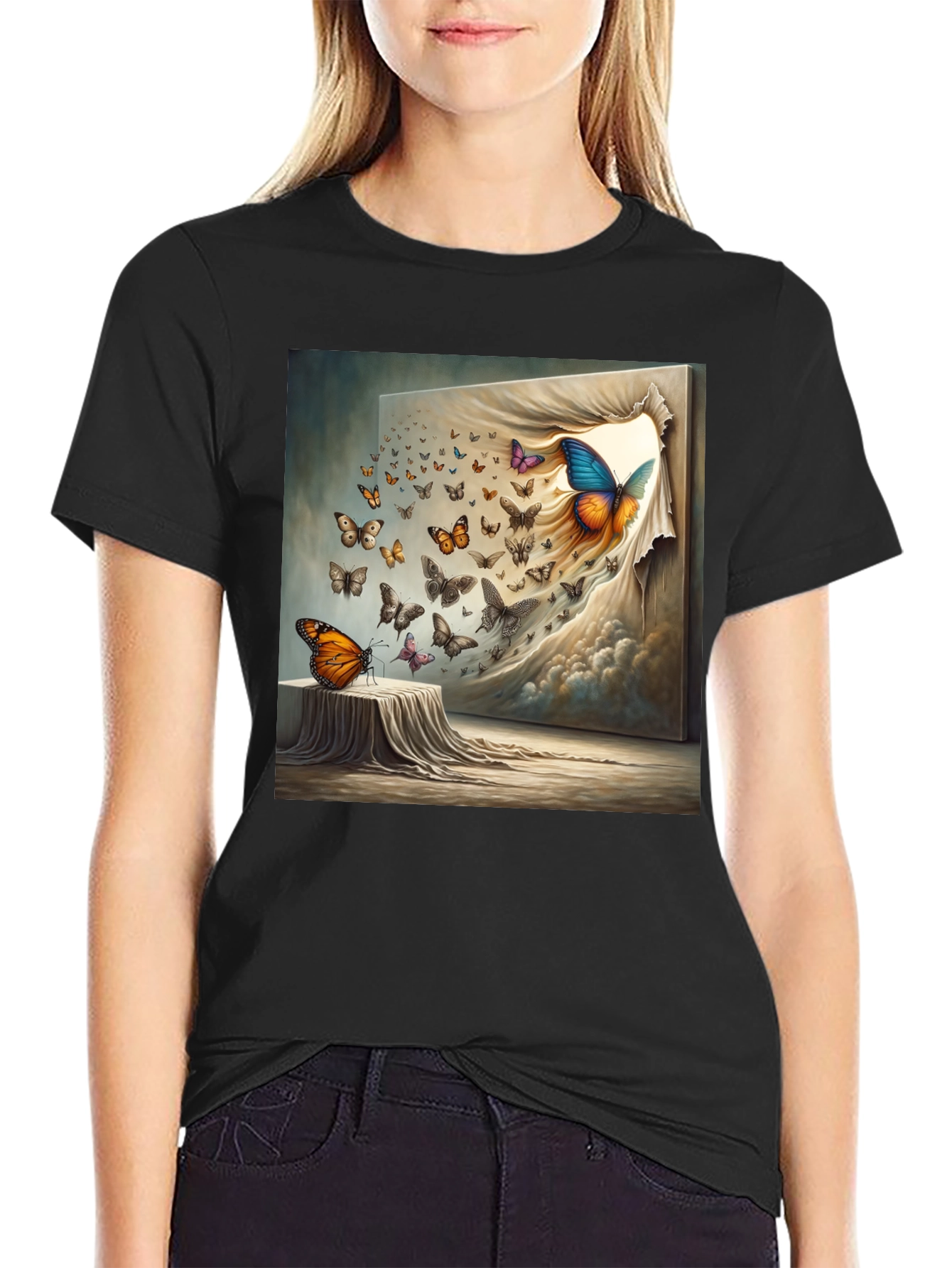 Butterfly Art Print Black T-Shirt