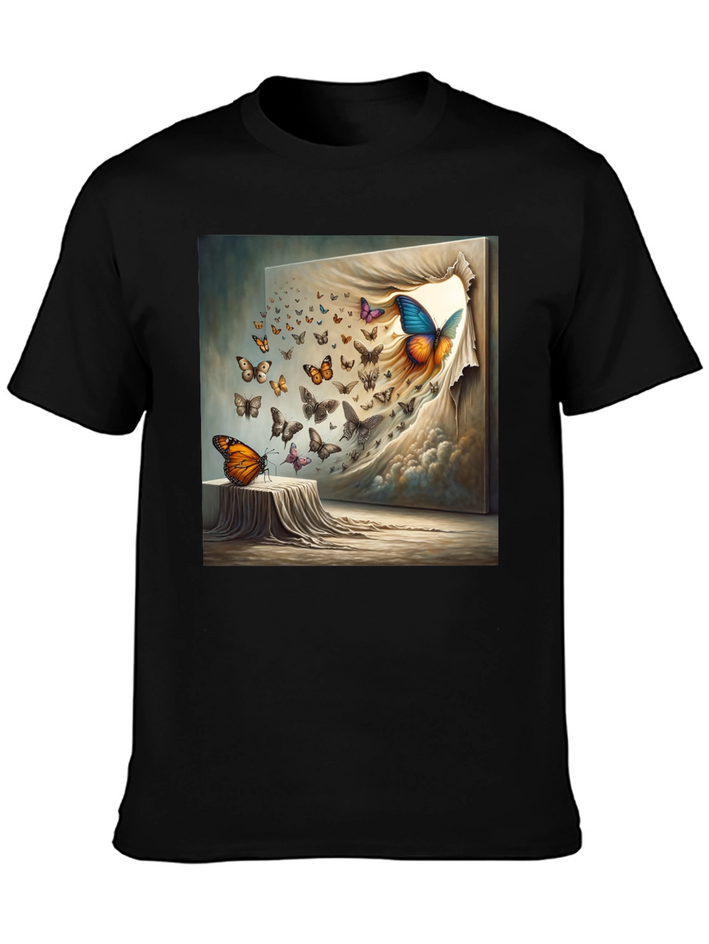 Butterfly Art Print Black T-Shirt