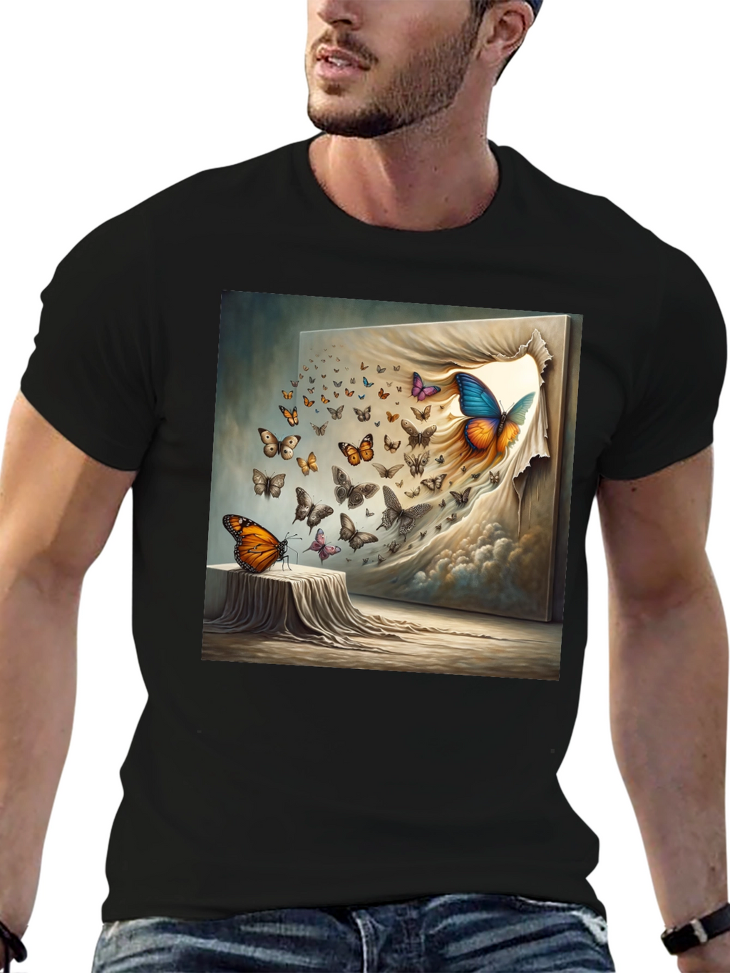 Butterfly Art Print Black T-Shirt