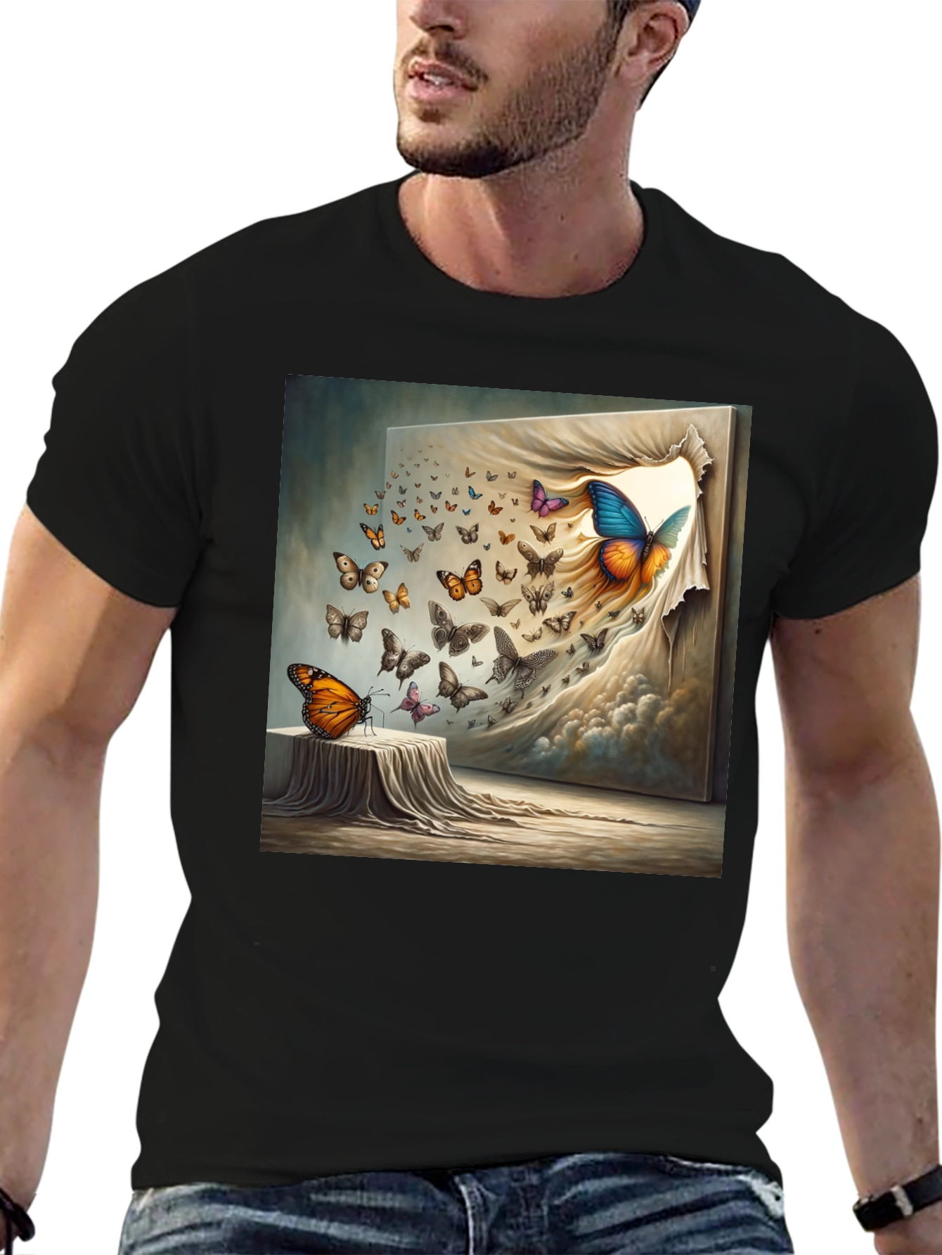 Butterfly Art Print Black T-Shirt