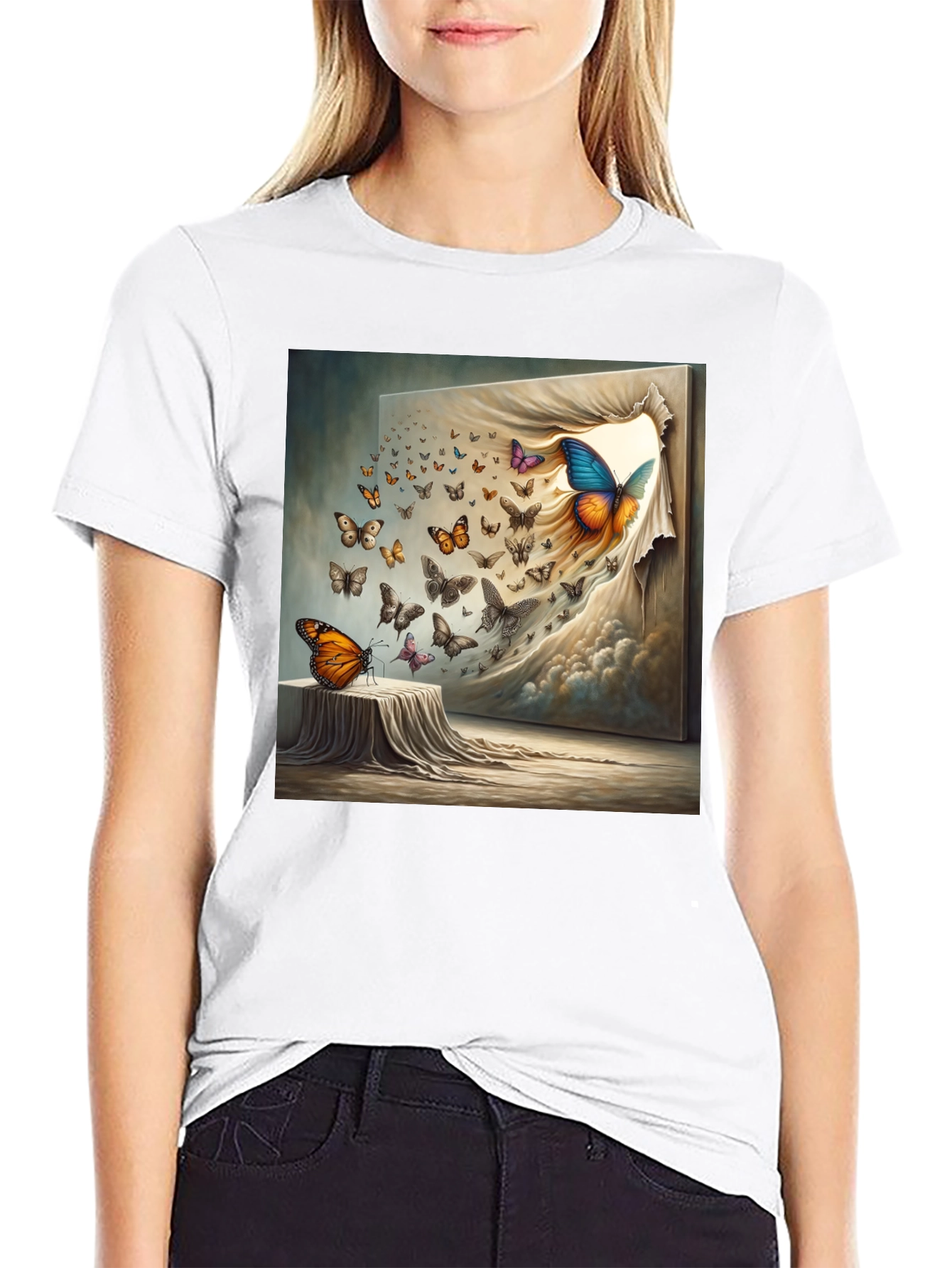 Butterfly Art Print Black T-Shirt