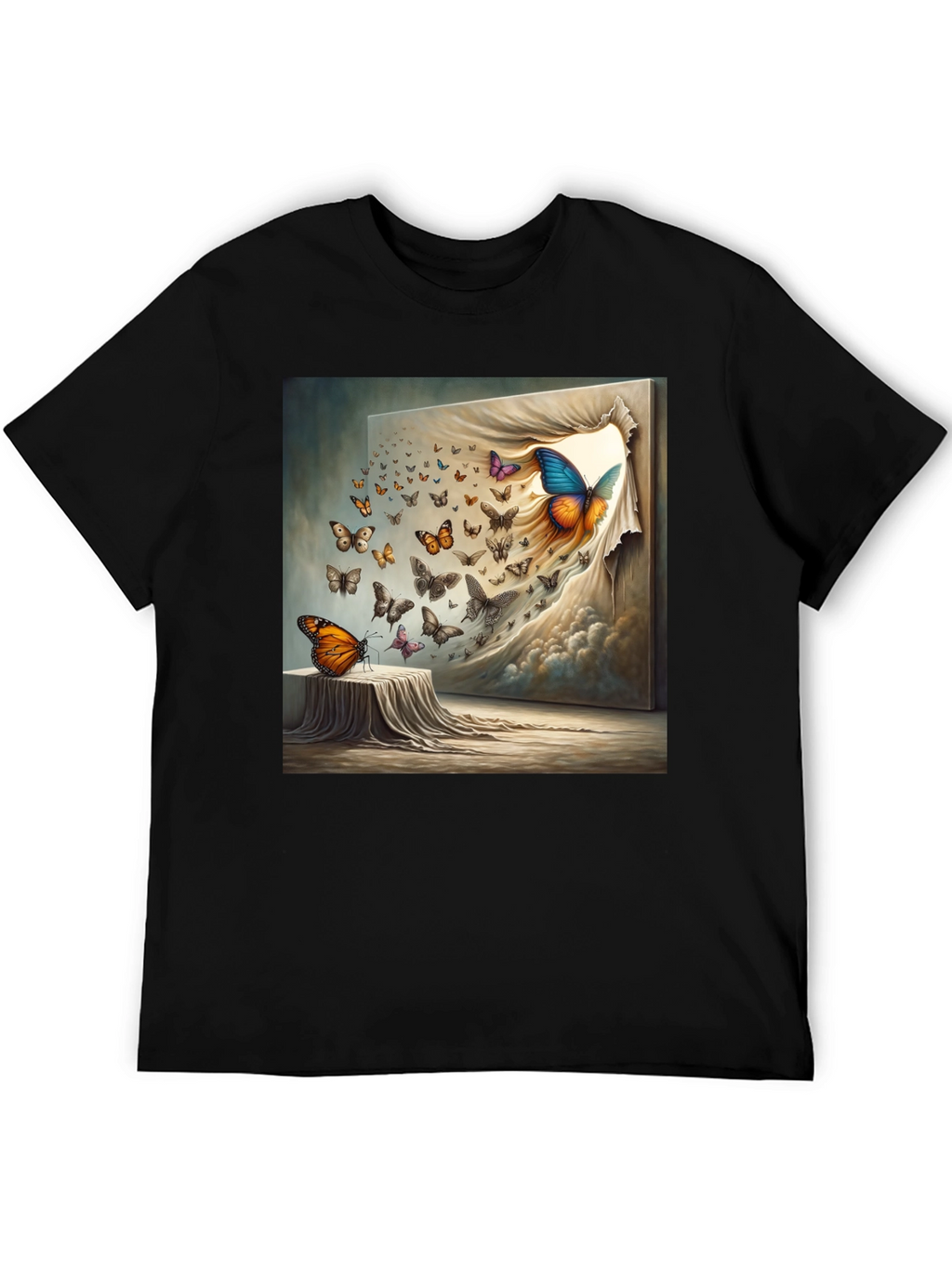 Butterfly Art Print Black T-Shirt