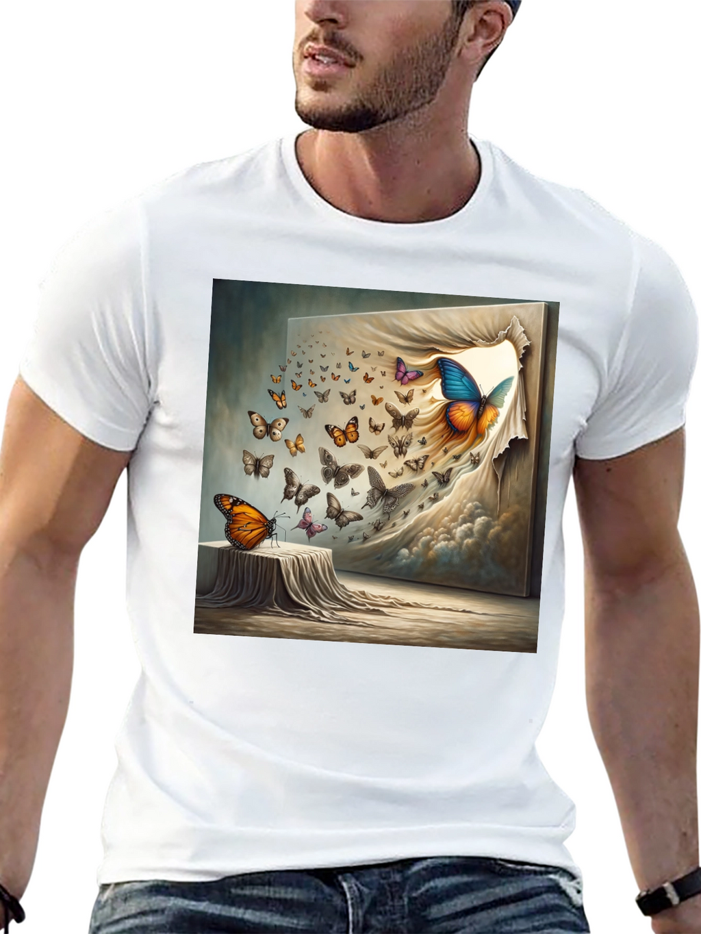 Butterfly Art Print Black T-Shirt
