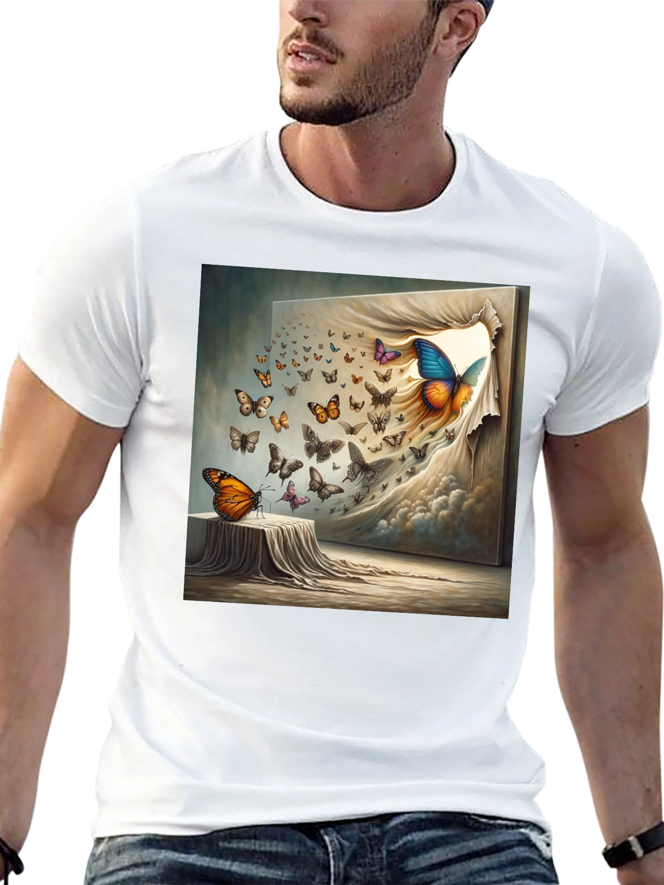 Butterfly Art Print Black T-Shirt