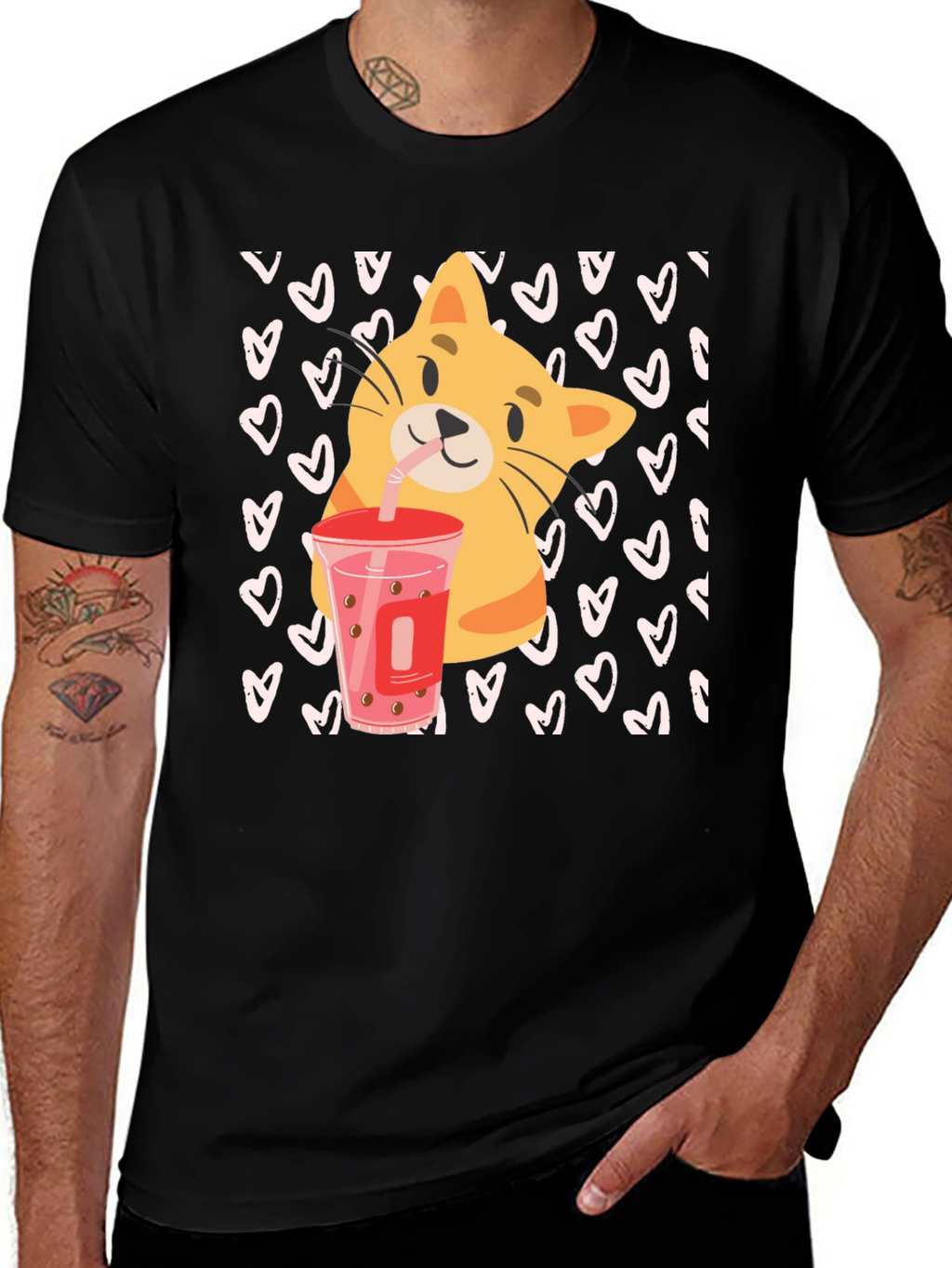 Cat Boba Tea Black T-Shirt