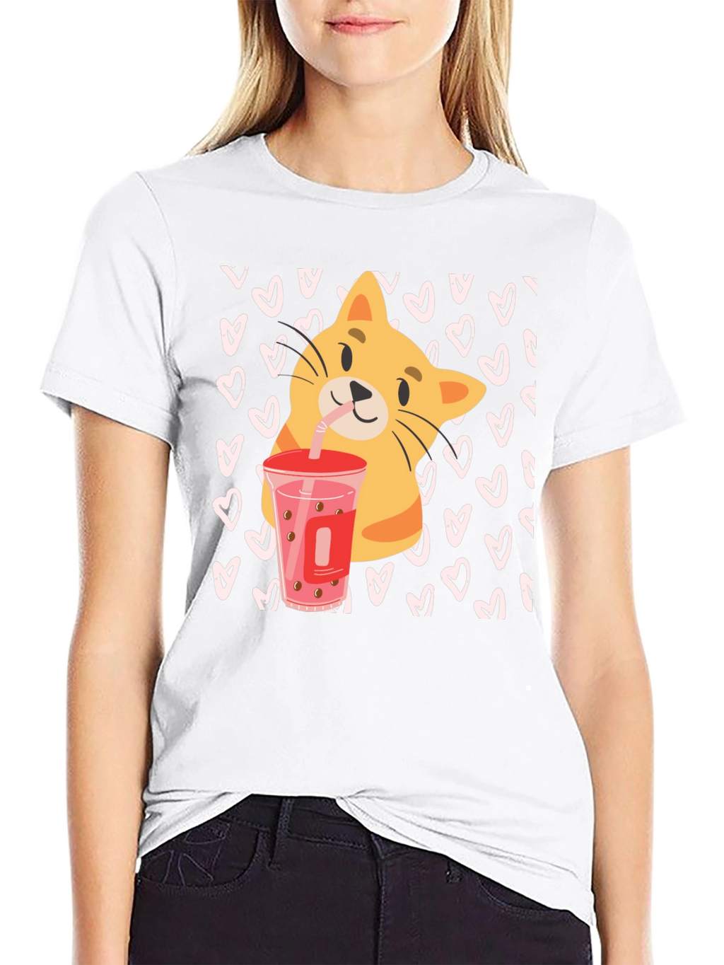 Cat Boba Tea Black T-Shirt
