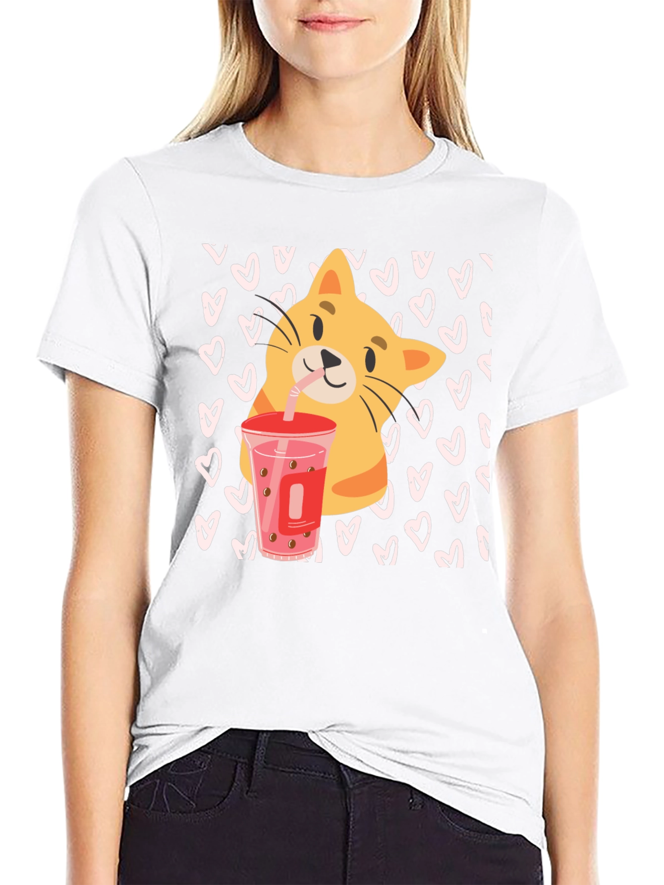 Cat Boba Tea Black T-Shirt