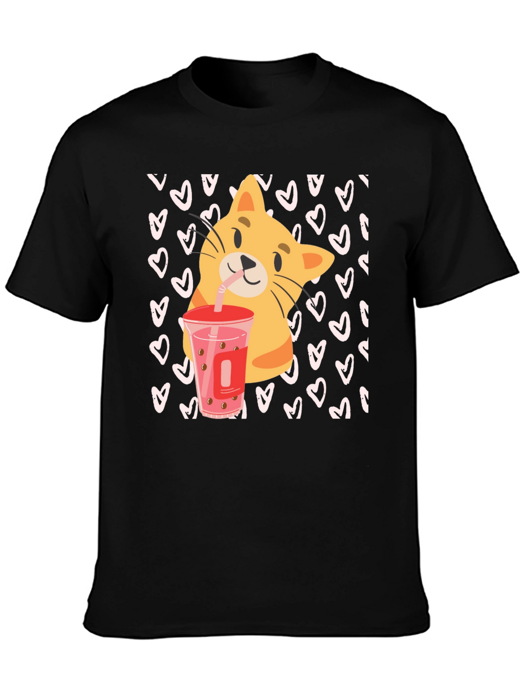 Cat Boba Tea Black T-Shirt
