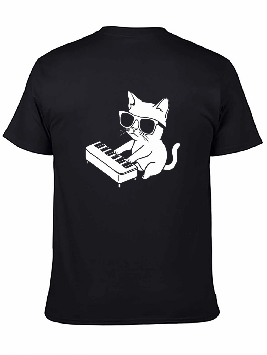Cool Cat Playing Piano T-Shirt - Black