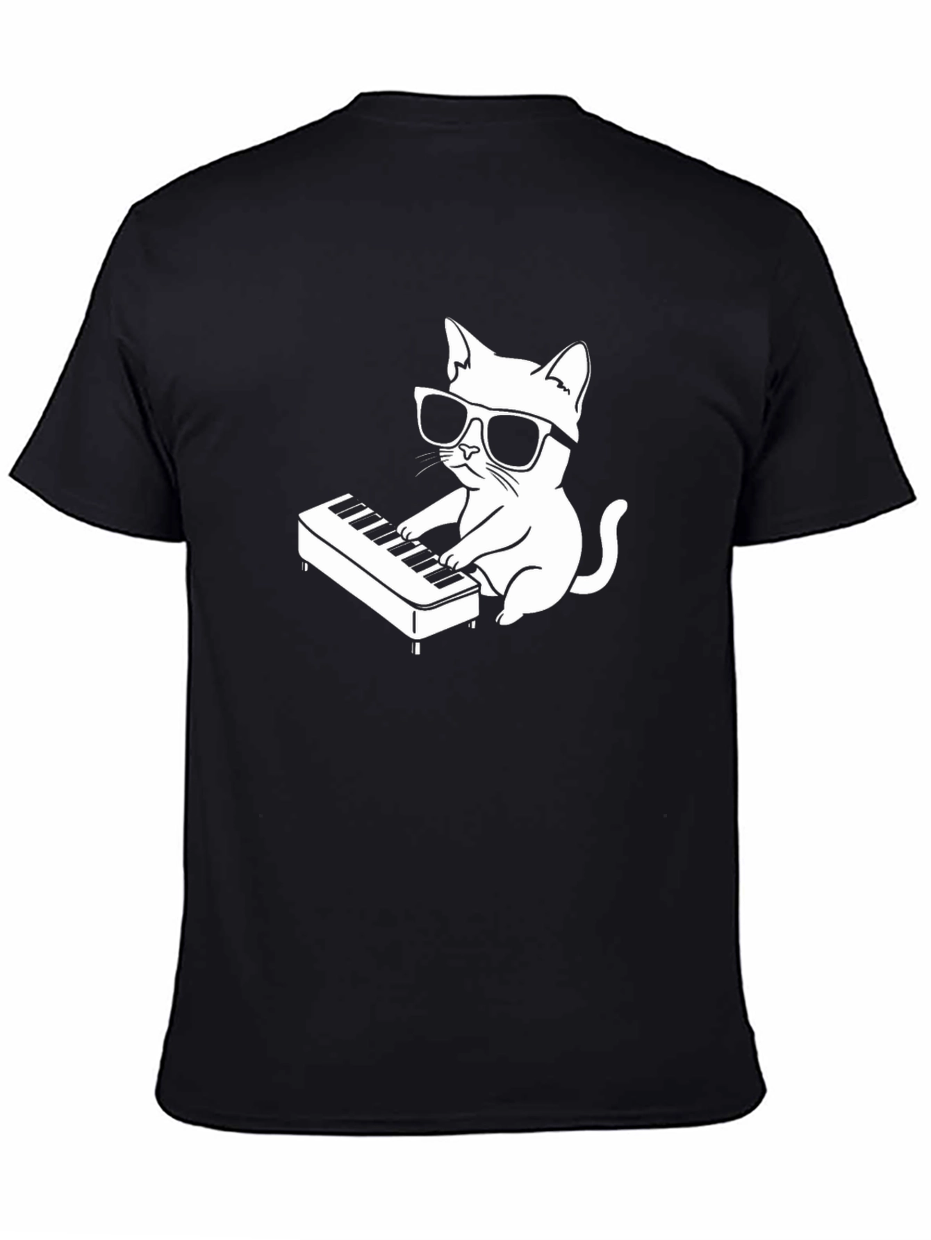 Cool Cat Playing Piano T-Shirt - Black