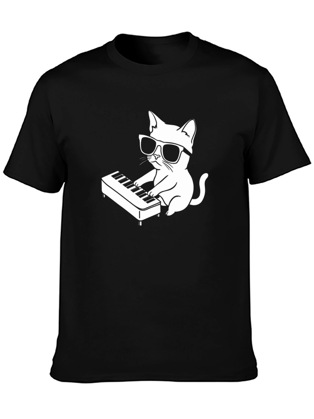 Cool Cat Playing Piano T-Shirt - Black