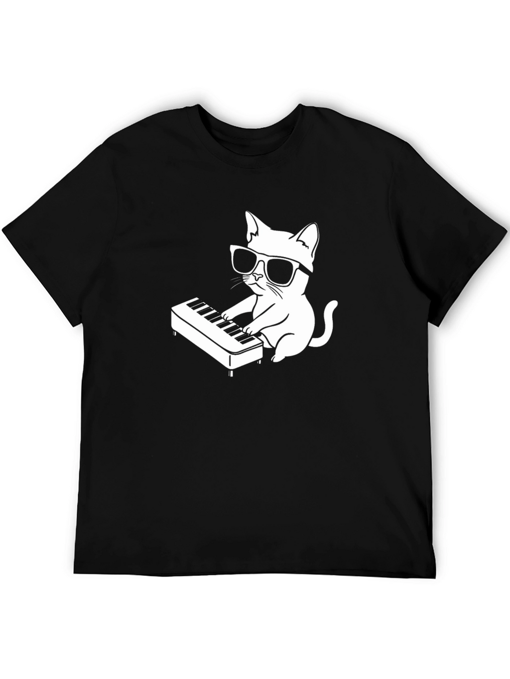Cool Cat Playing Piano T-Shirt - Black