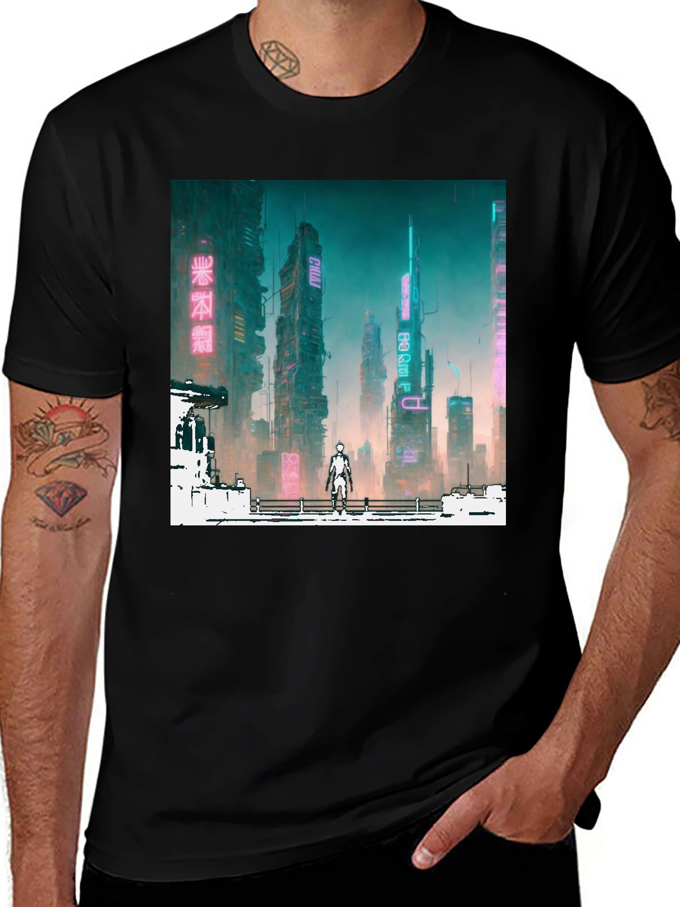 Cyberpunk Cityscape Graphic Tee - Futuristic Fashion