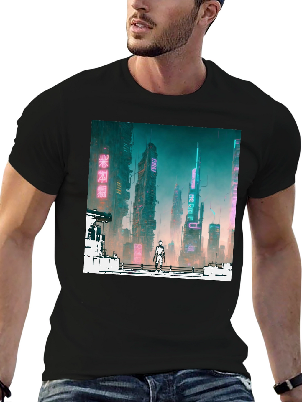 Cyberpunk Cityscape Graphic Tee - Futuristic Fashion