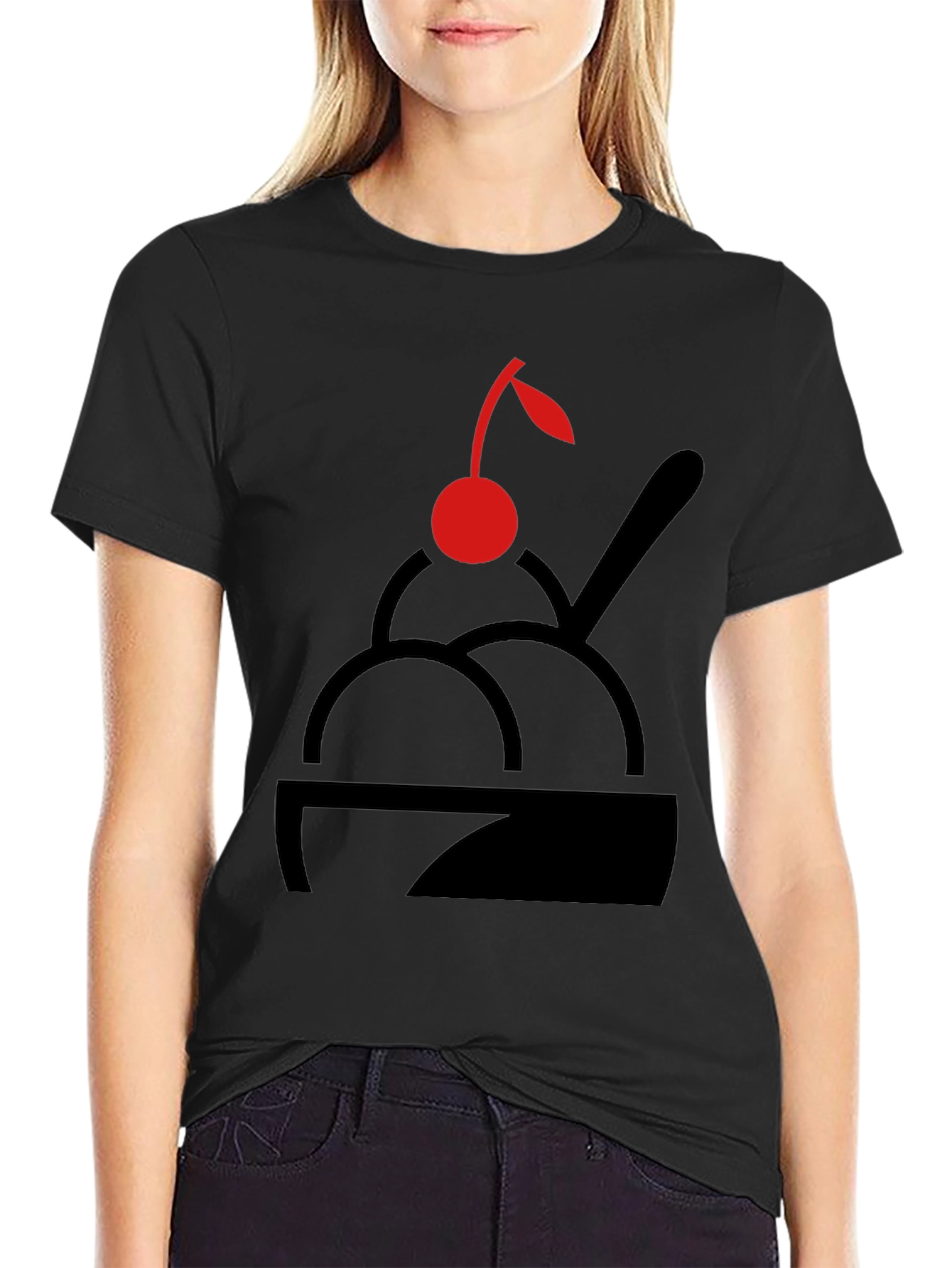 Cherry Ice Cream T-Shirt - Black Graphic Print