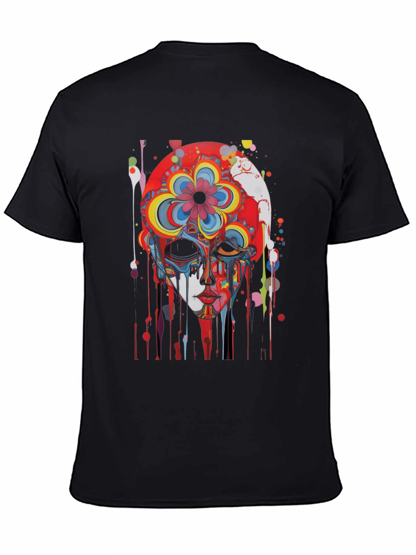 Abstract Floral Skull Graphic Tee - Mens Black T-Shirt