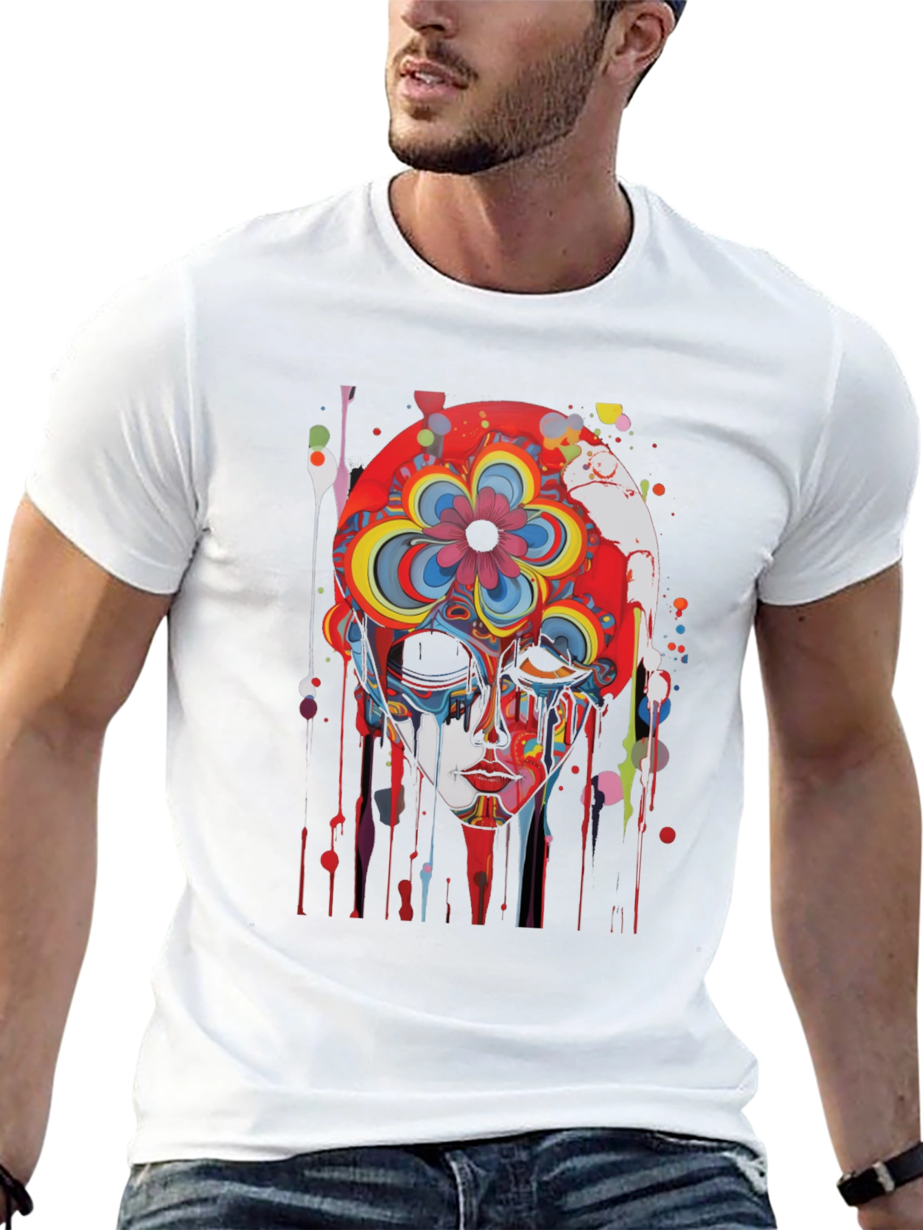Abstract Floral Skull Graphic Tee - Mens Black T-Shirt