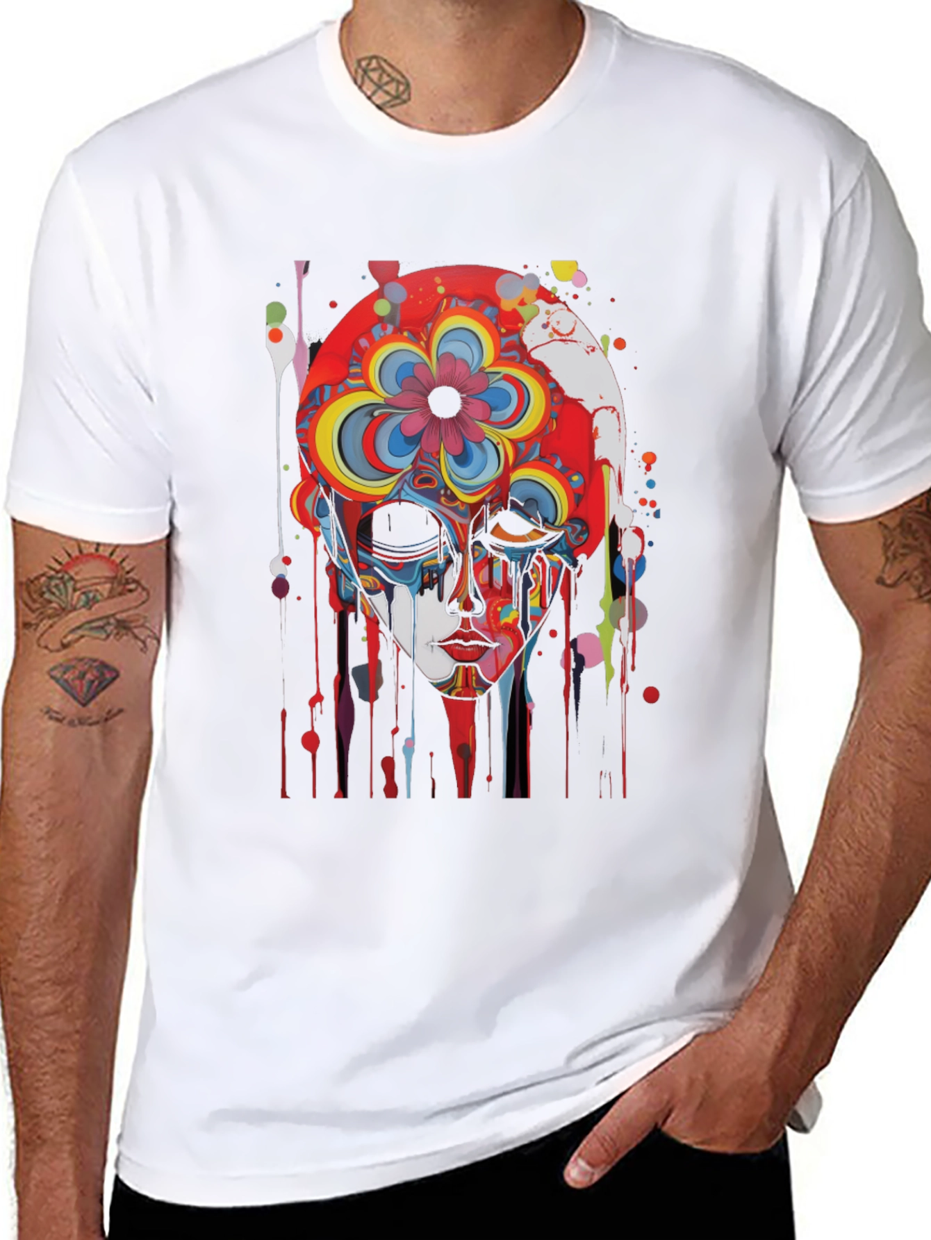 Abstract Floral Skull Graphic Tee - Mens Black T-Shirt