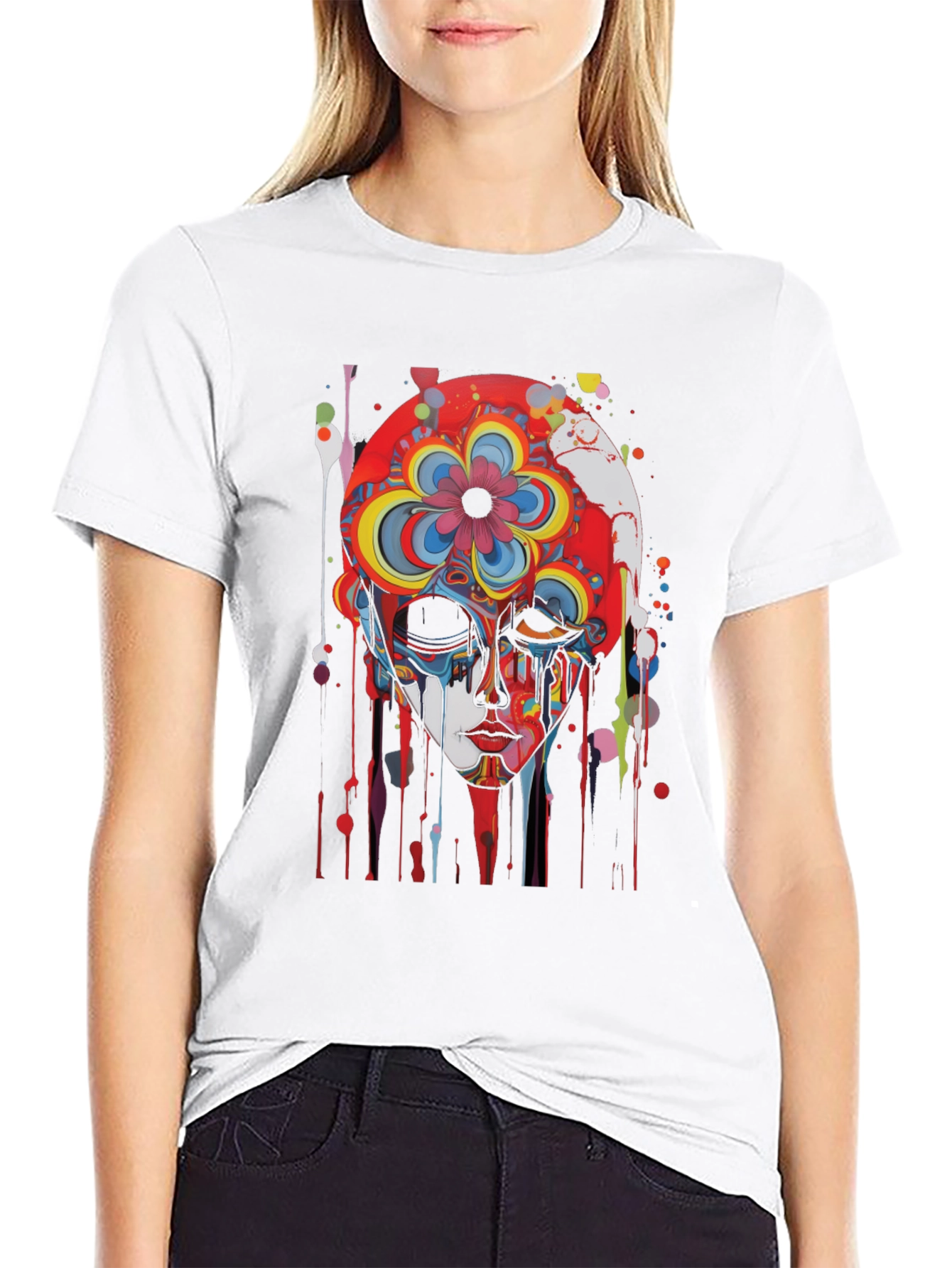 Abstract Floral Skull Graphic Tee - Mens Black T-Shirt