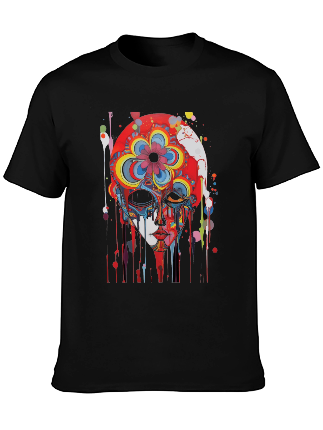Abstract Floral Skull Graphic Tee - Mens Black T-Shirt