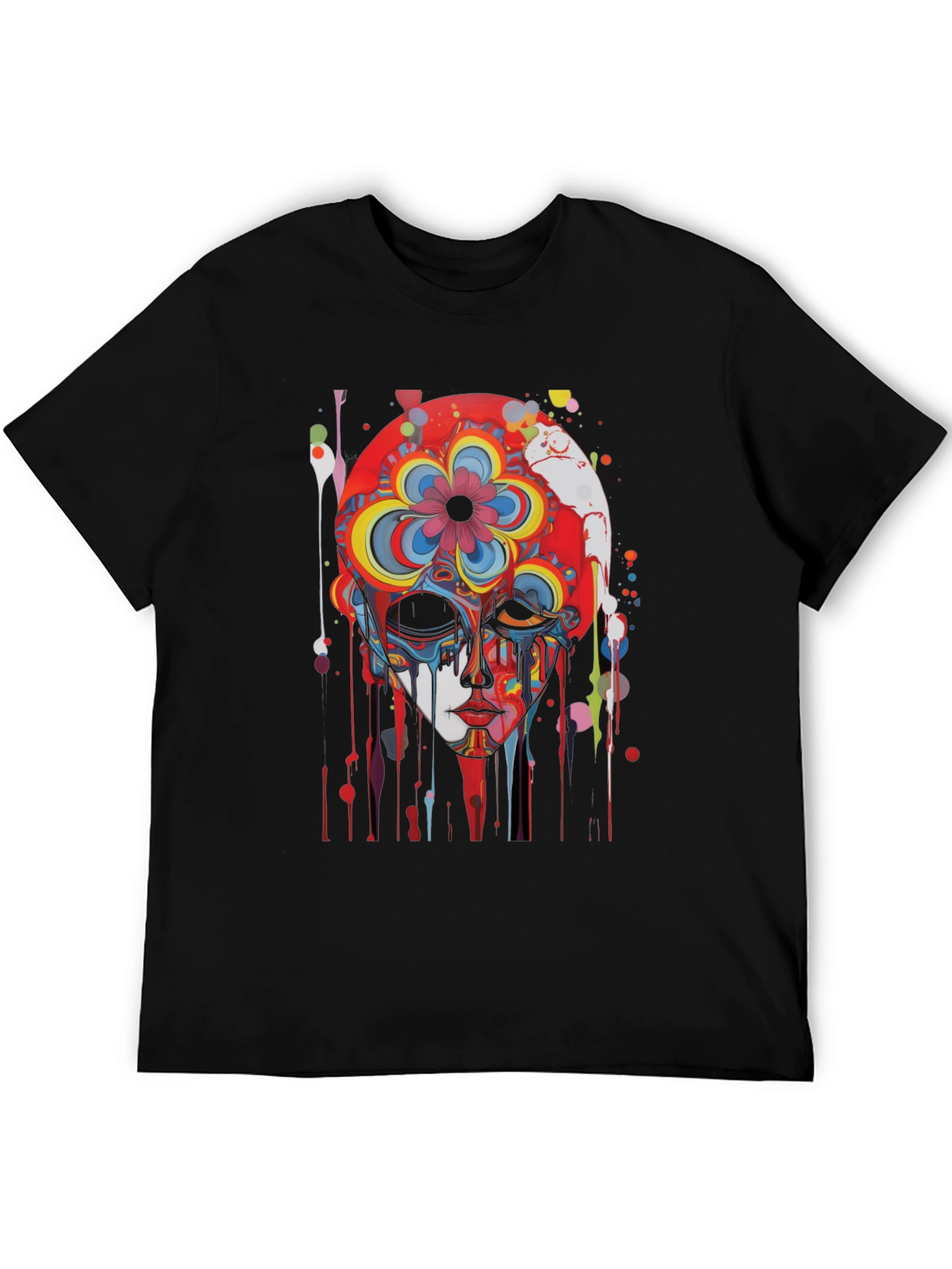Abstract Floral Skull Graphic Tee - Mens Black T-Shirt