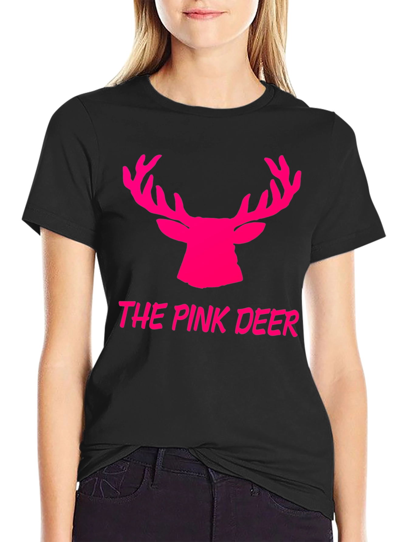 The Pink Deer Graphic Tee - Black Cotton Blend Shirt