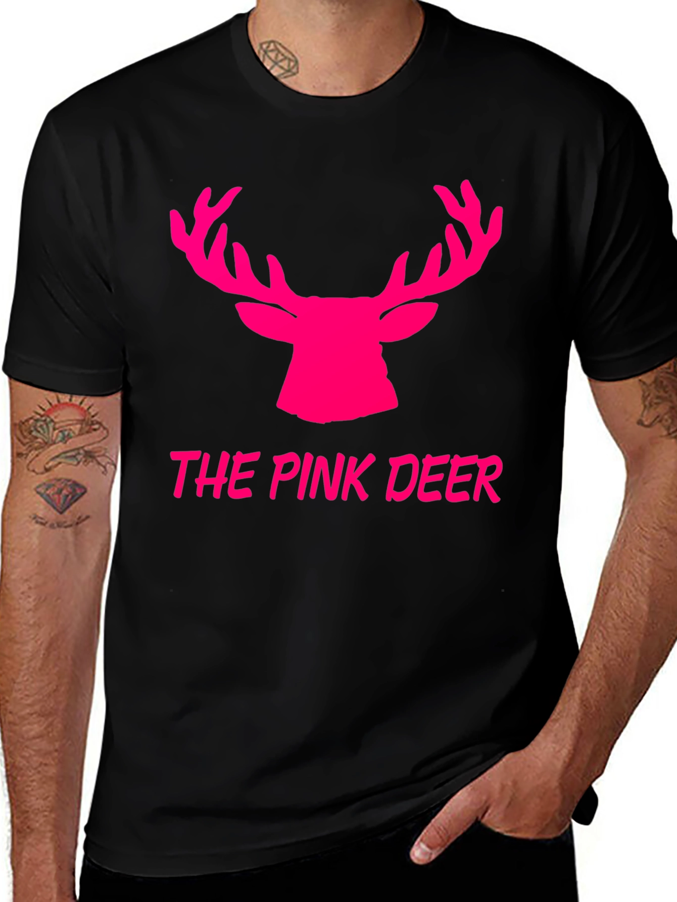 The Pink Deer Graphic Tee - Black Cotton Blend Shirt