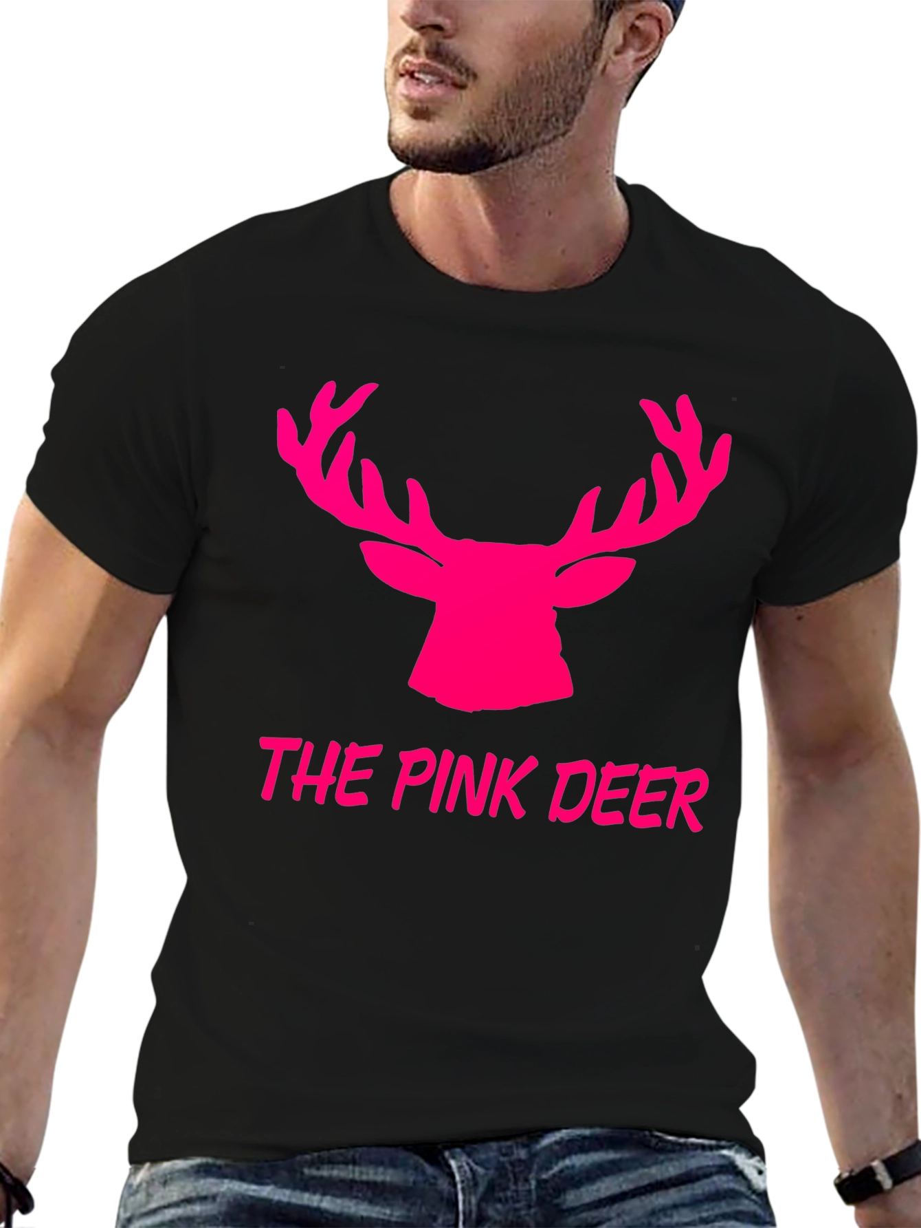 The Pink Deer Graphic Tee - Black Cotton Blend Shirt