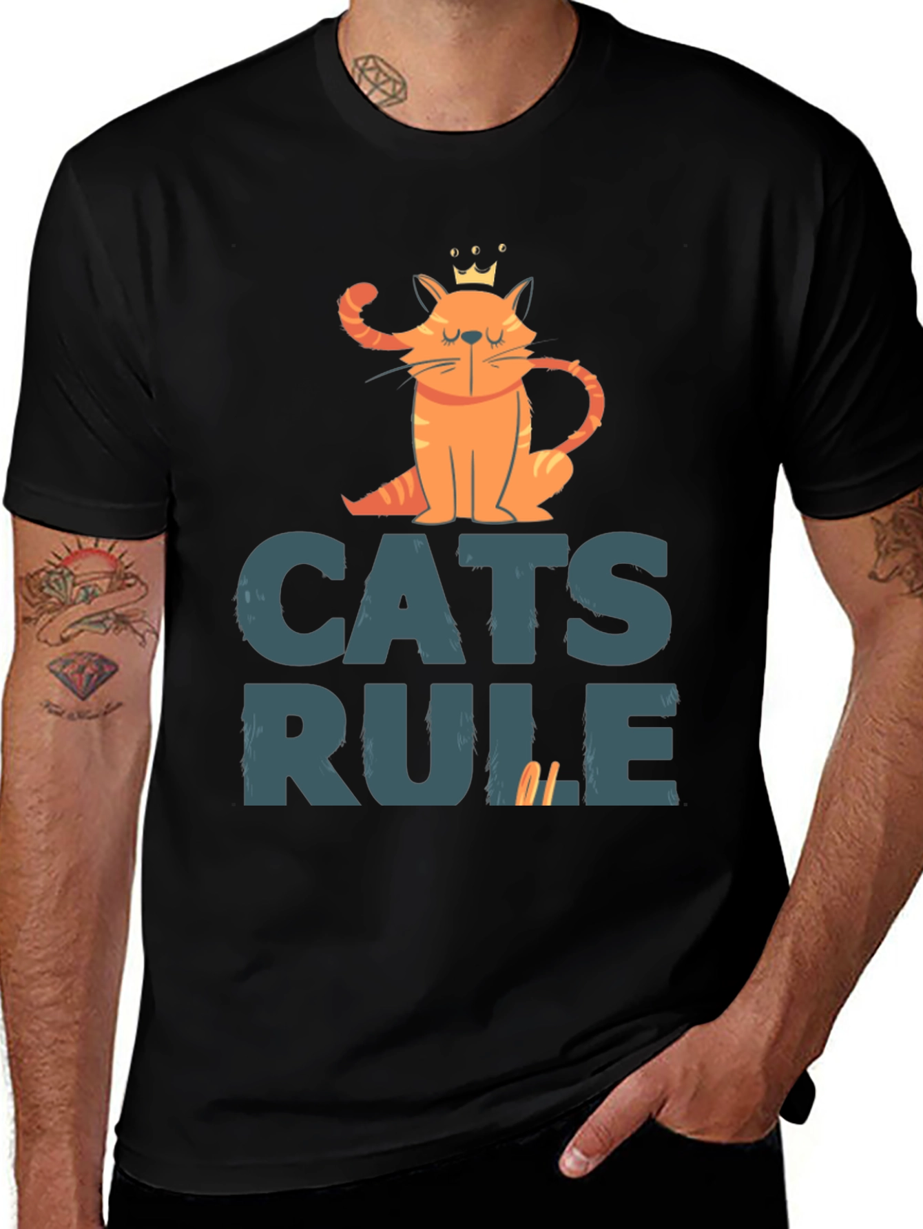 Cats Rule Graphic Tee - Black Cotton T-Shirt