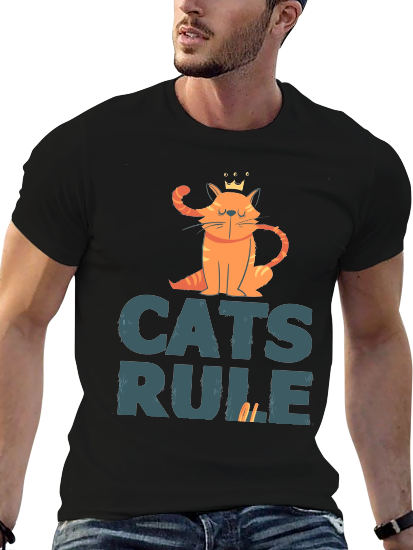Cats Rule Graphic Tee - Black Cotton T-Shirt