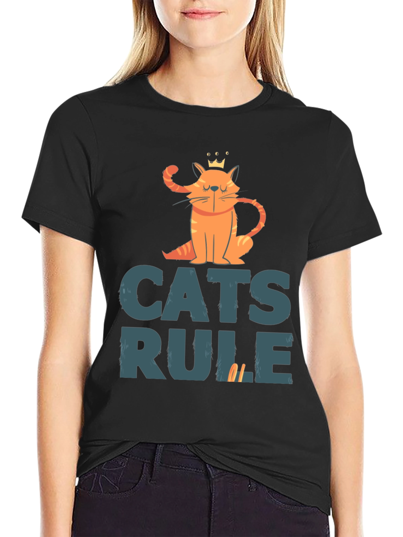 Cats Rule Graphic Tee - Black Cotton T-Shirt
