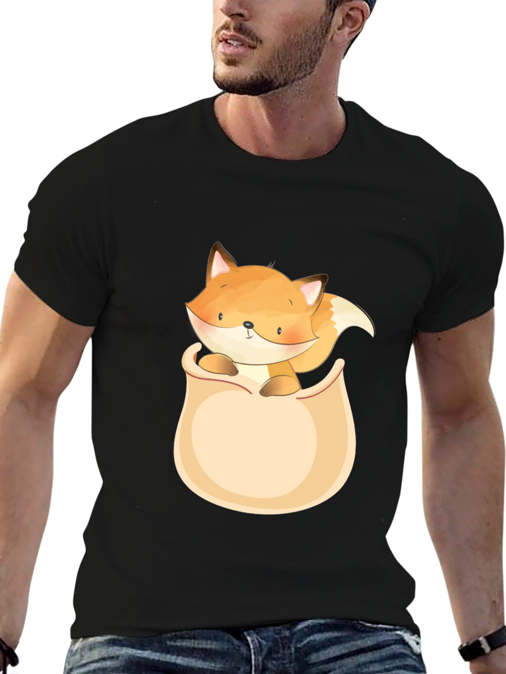 Cute Fox Pocket T-Shirt - Graphic Tee