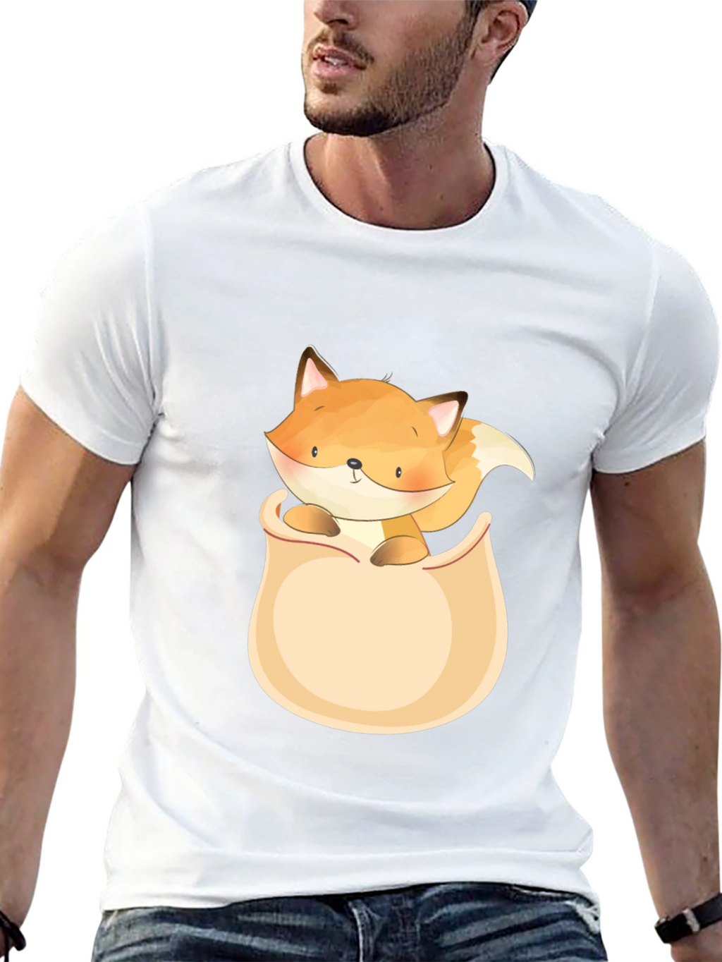 Cute Fox Pocket T-Shirt - Graphic Tee