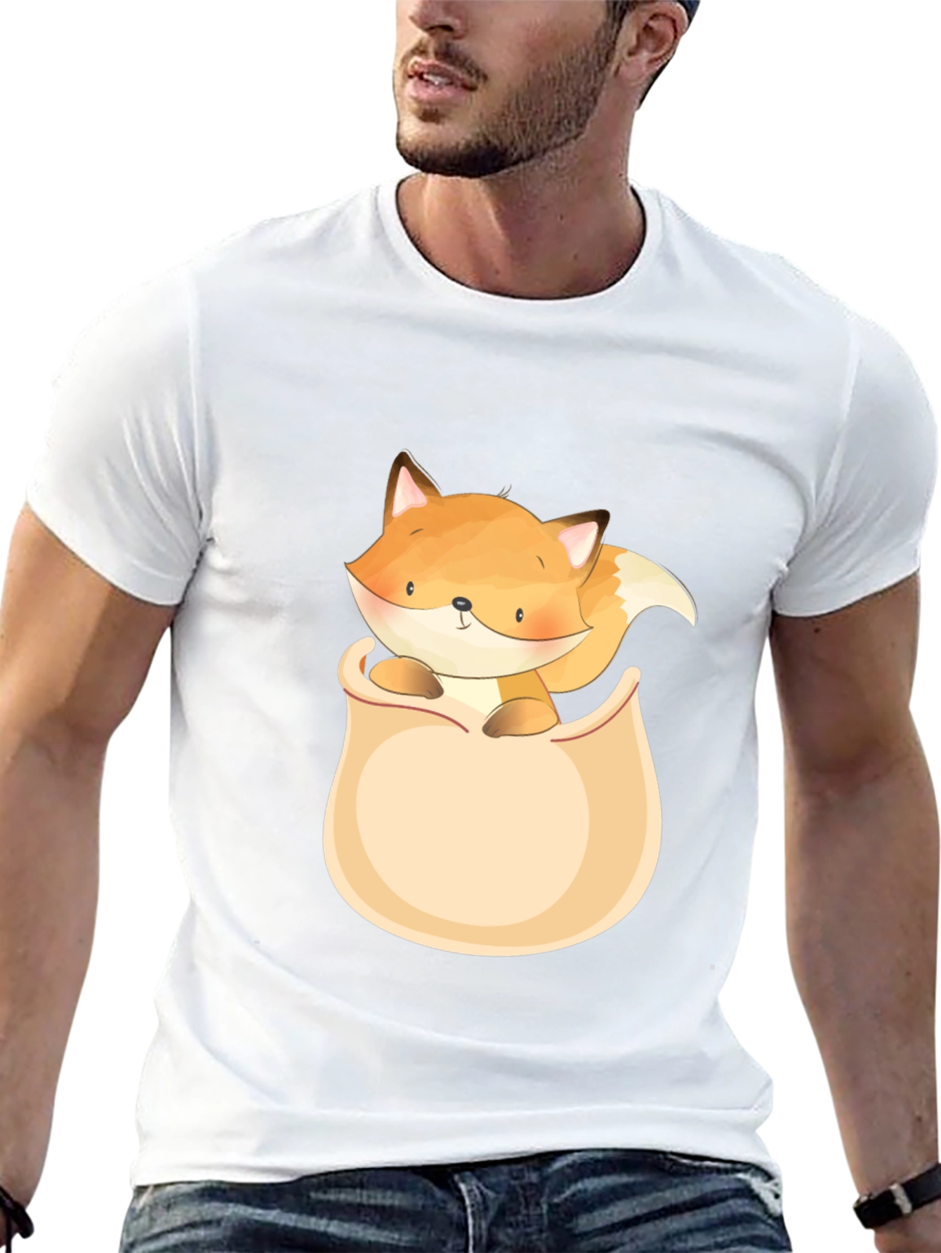 Cute Fox Pocket T-Shirt - Graphic Tee