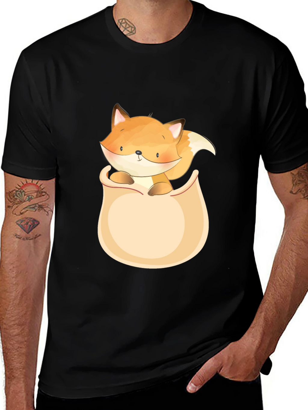 Cute Fox Pocket T-Shirt - Graphic Tee