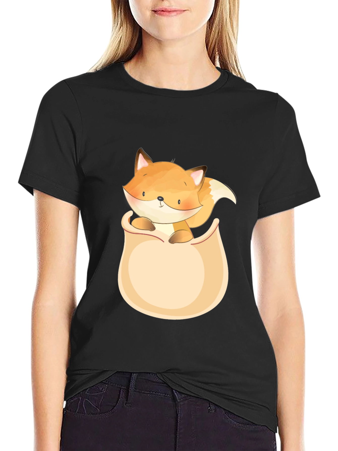 Cute Fox Pocket T-Shirt - Graphic Tee