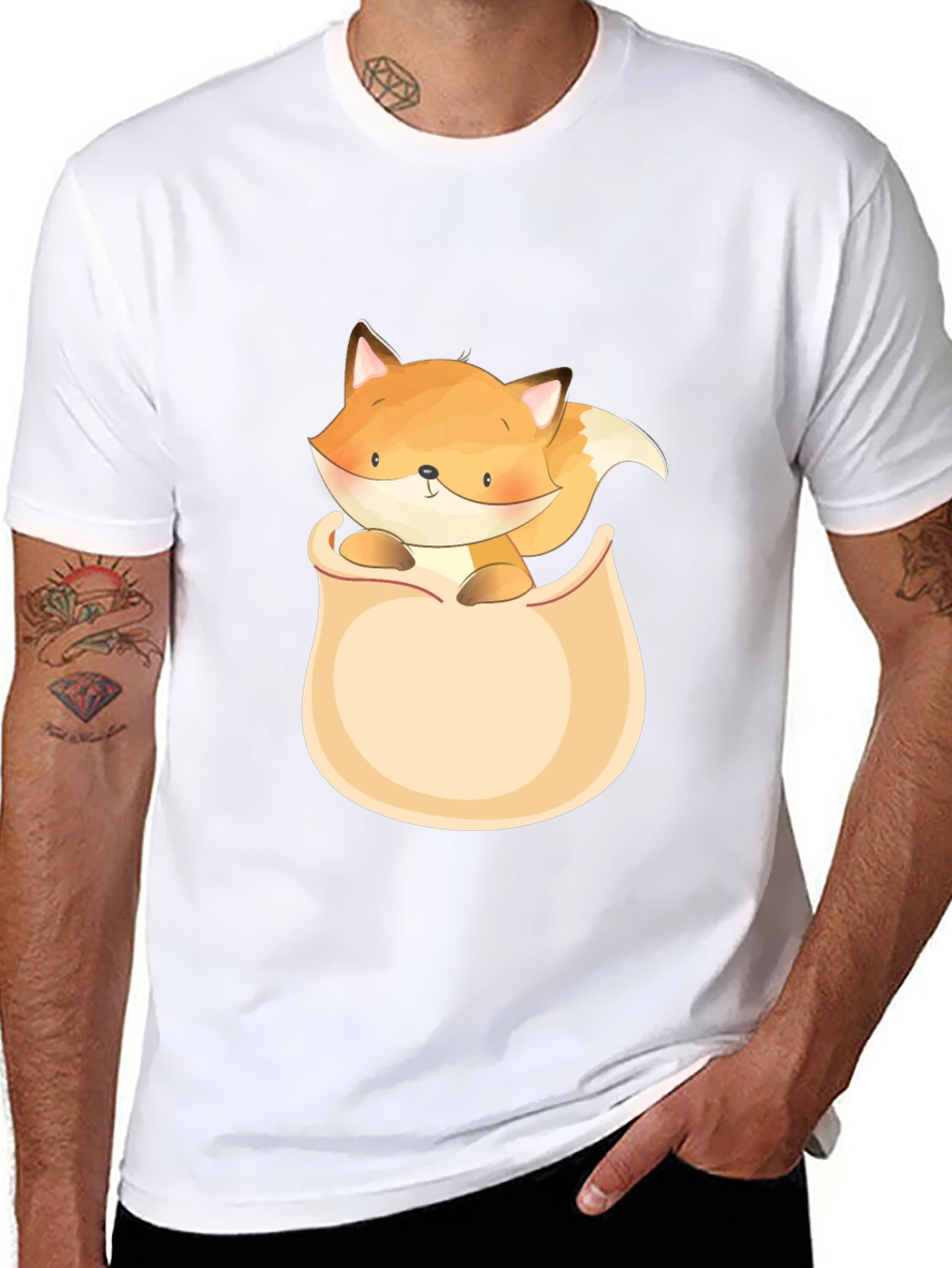 Cute Fox Pocket T-Shirt - Graphic Tee