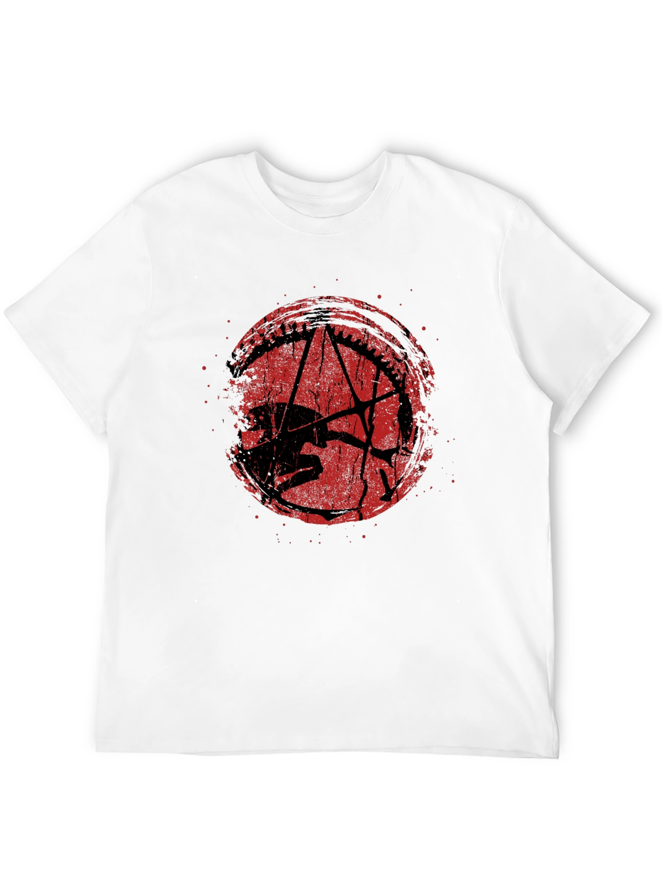 Distressed Red Pentagram Graphic Black T-Shirt