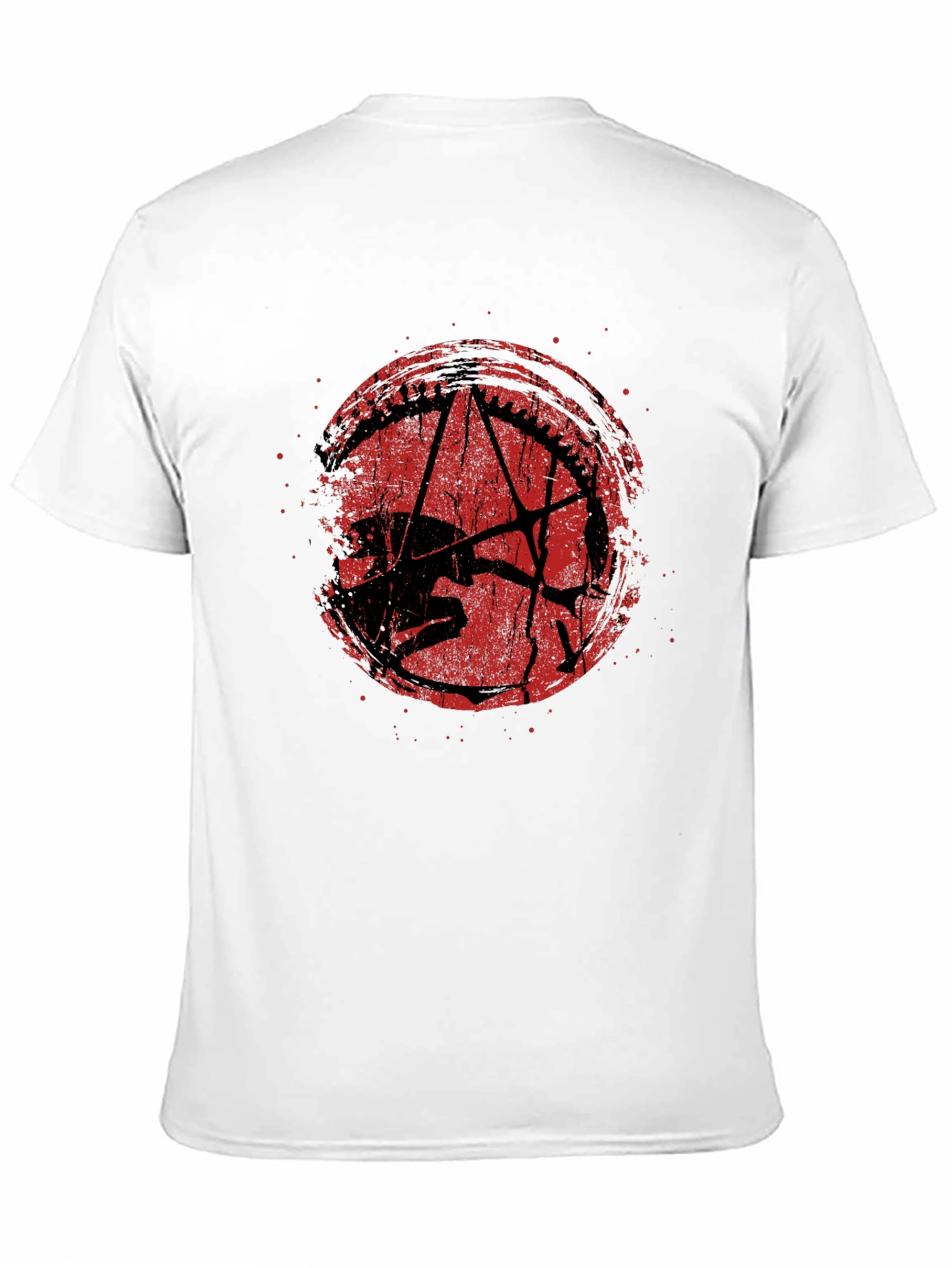Distressed Red Pentagram Graphic Black T-Shirt