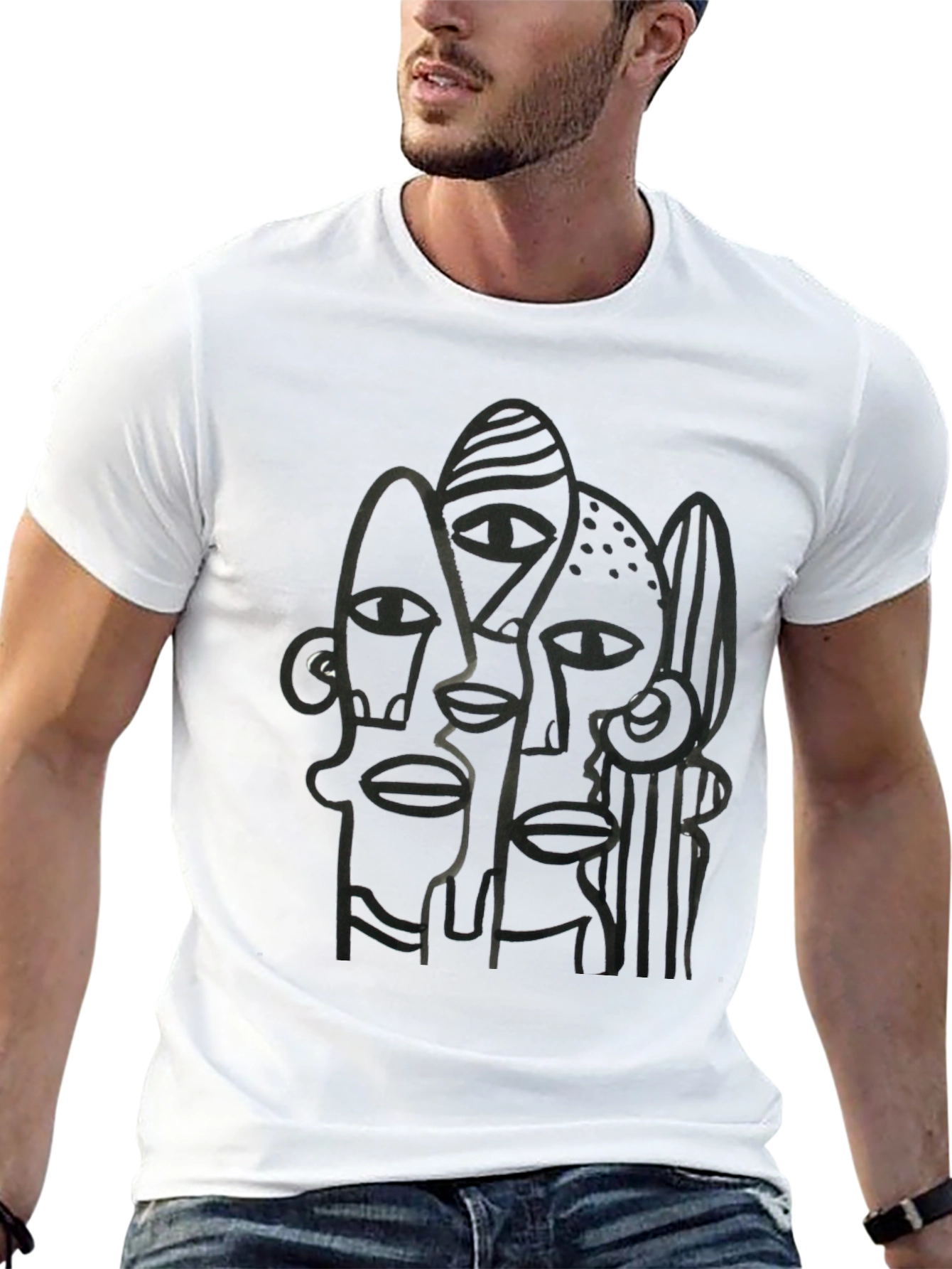 Abstract Faces Black Graphic Tee