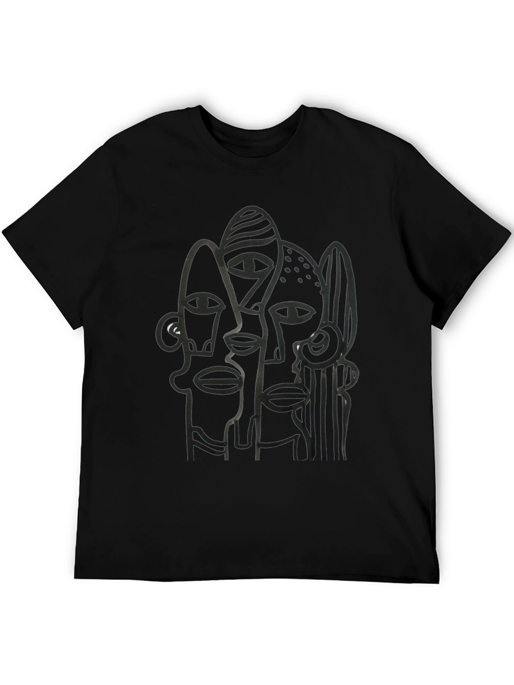 Abstract Faces Black Graphic Tee