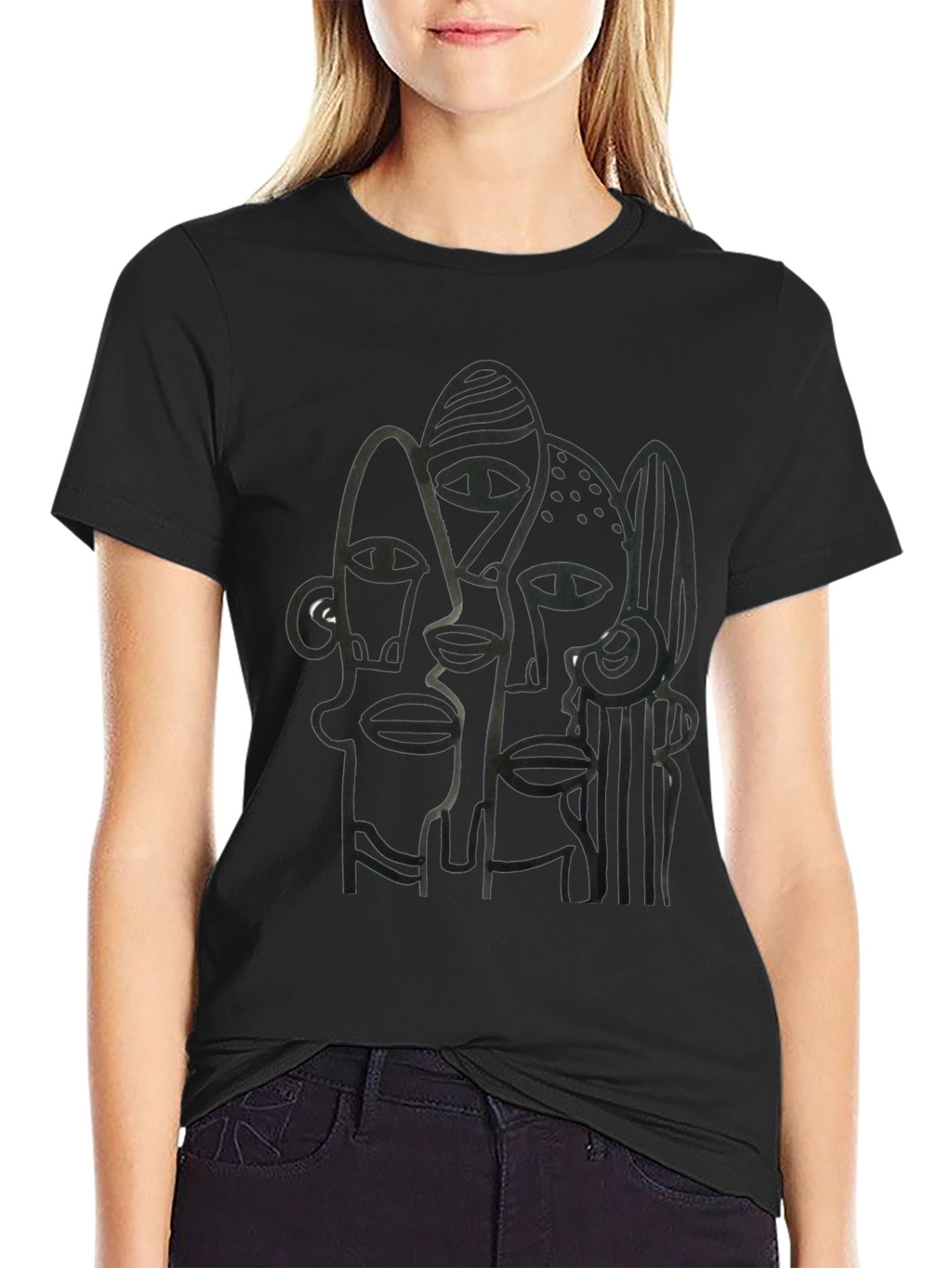 Abstract Faces Black Graphic Tee