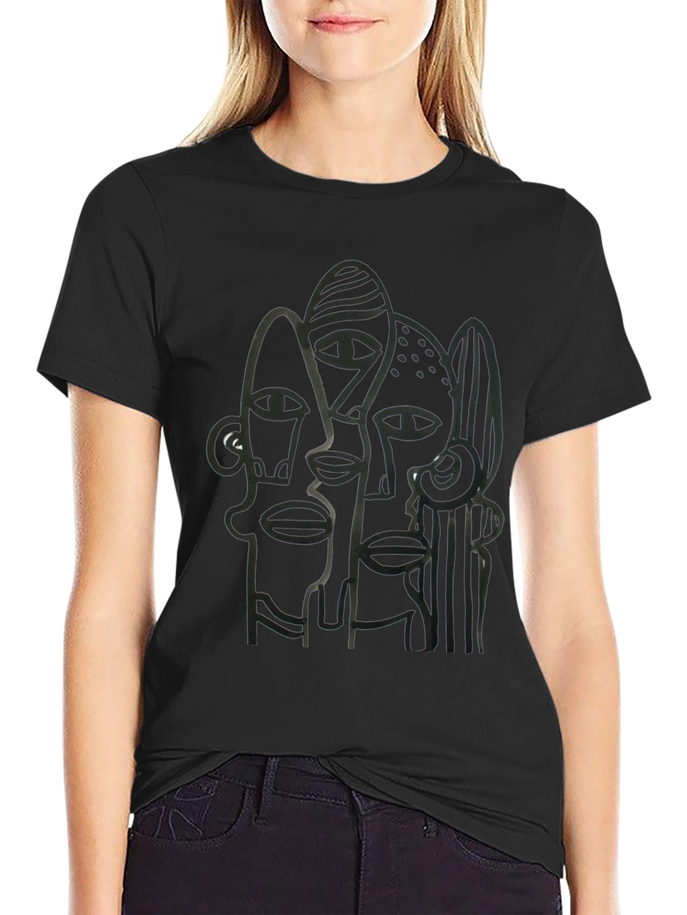 Abstract Faces Black Graphic Tee