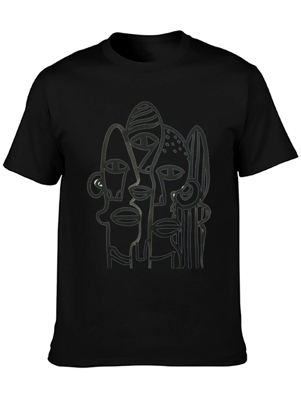 Abstract Faces Black Graphic Tee