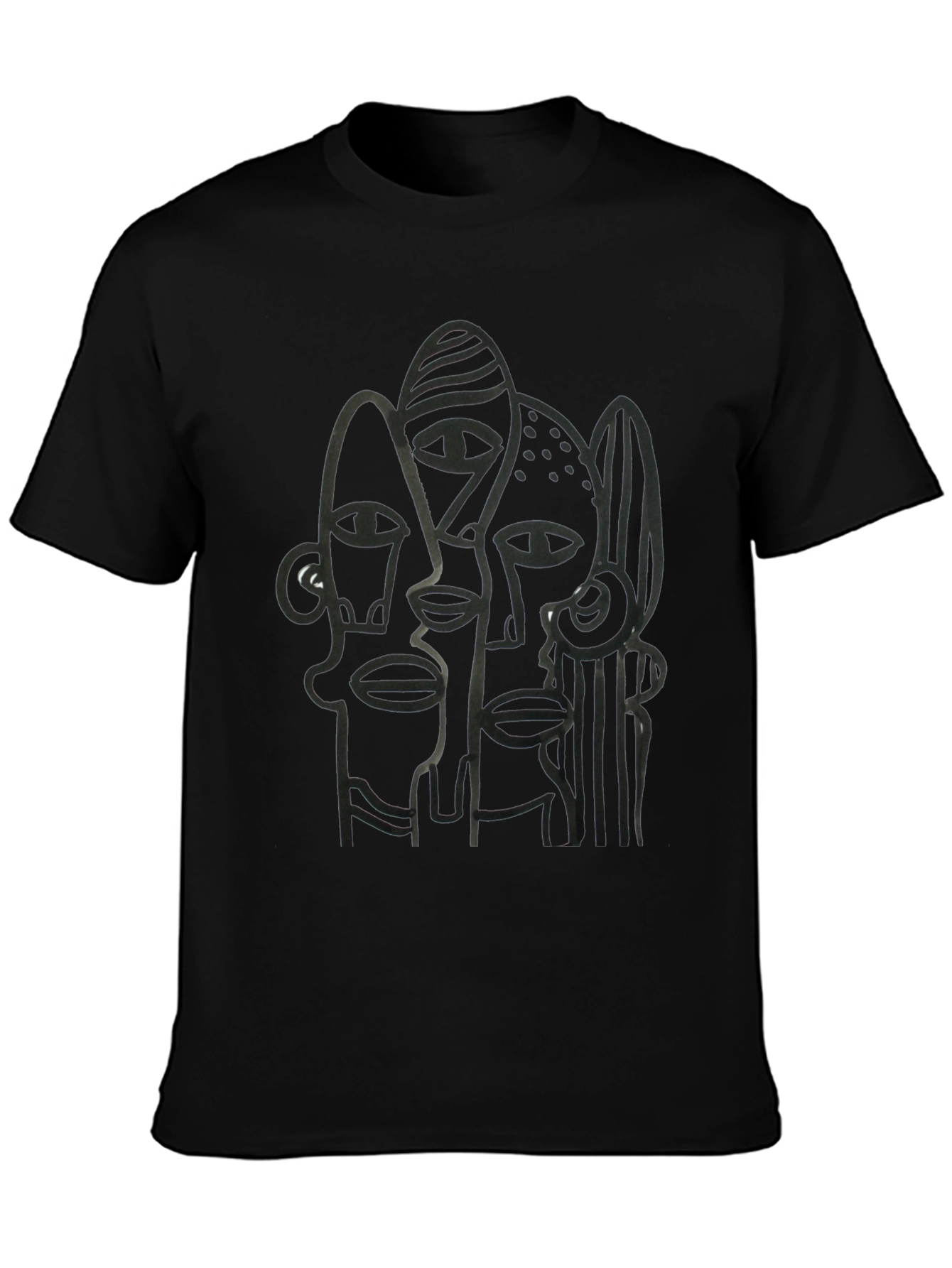 Abstract Faces Black Graphic Tee
