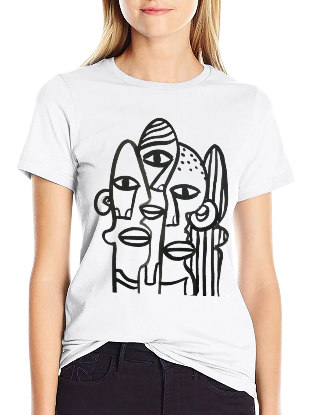 Abstract Faces Black Graphic Tee