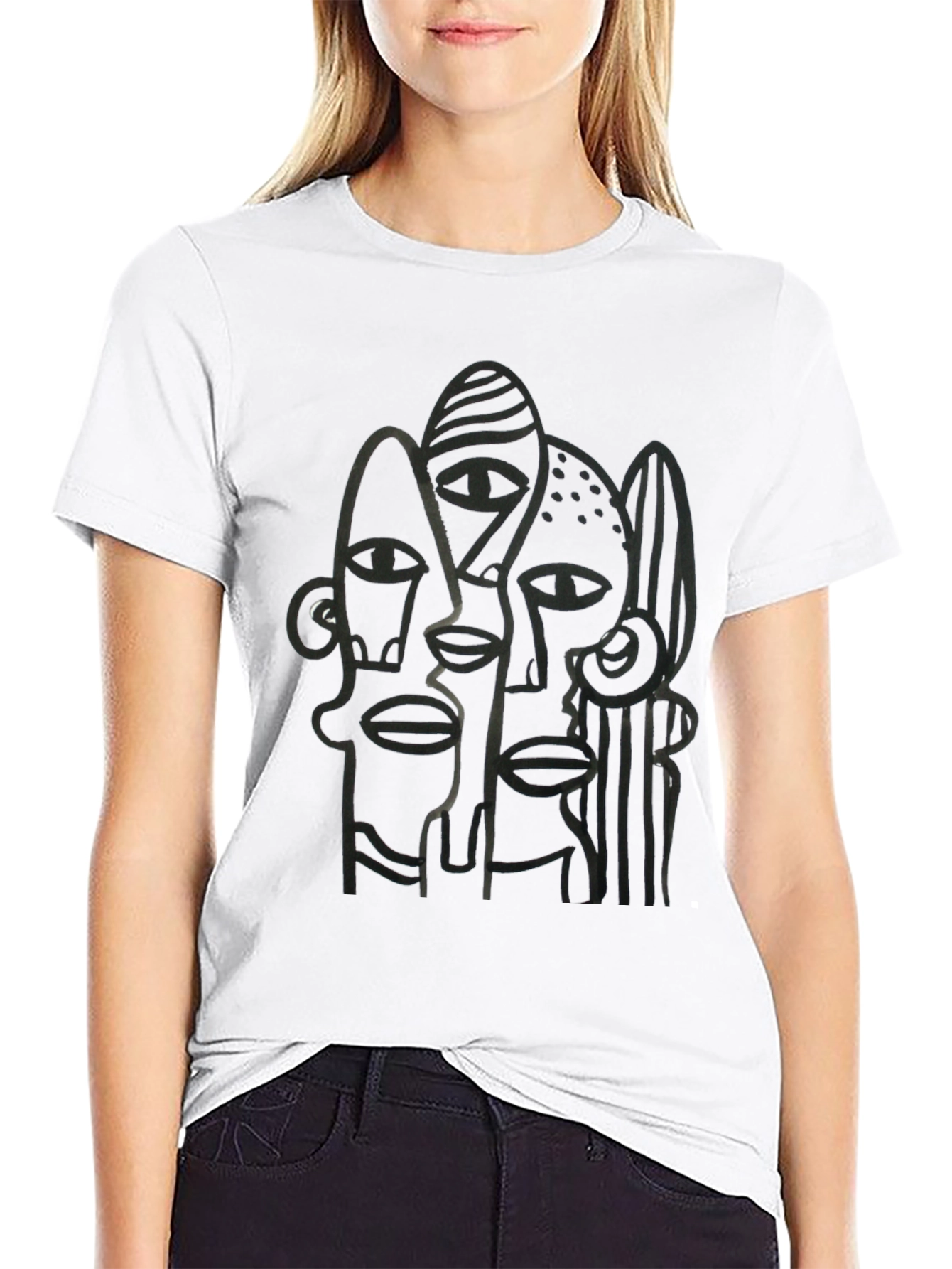 Abstract Faces Black Graphic Tee